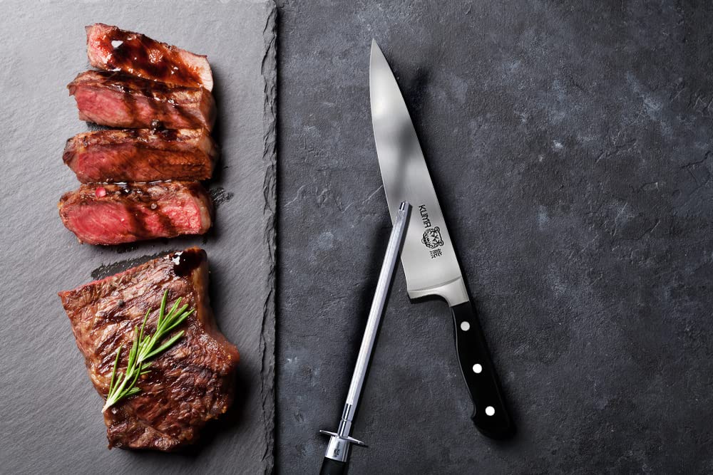 KUMA Professional 8-Inch Steel Knife Sharpener Rod - Best Honing Tool for Chef Knives, Carving Knives & Kitchen Cutlery - Easy to Use & Restore Blade Sharpness - Perfect for Home Cooking, BBQ & Food Preparation