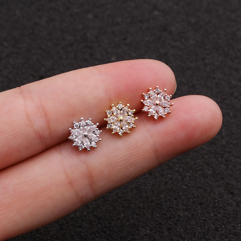 20G Cartilage Flower Stud Rose Gold Earrings for Women - Hypoallergenic Pierced Ear Jewelry Gift | Perfect for Parties, Weddings & Everyday Wear (HSPJ1952)