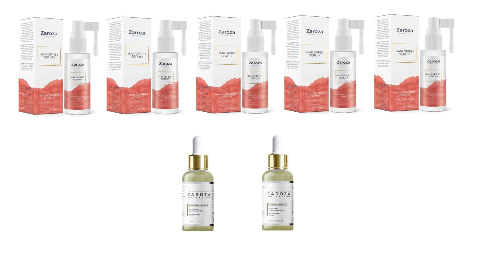 Zaroza Post Hair Transplant Care Kit - Anti Hair Loss Treatment Set with Hair Growth Supplements, 5 Hair Sprays & 2 Essential Oils - Prevent Hair Thinning & Stimulate Regrowth for Men & Women - Ideal for Post-Surgery Recovery & Daily Hair Care Routine