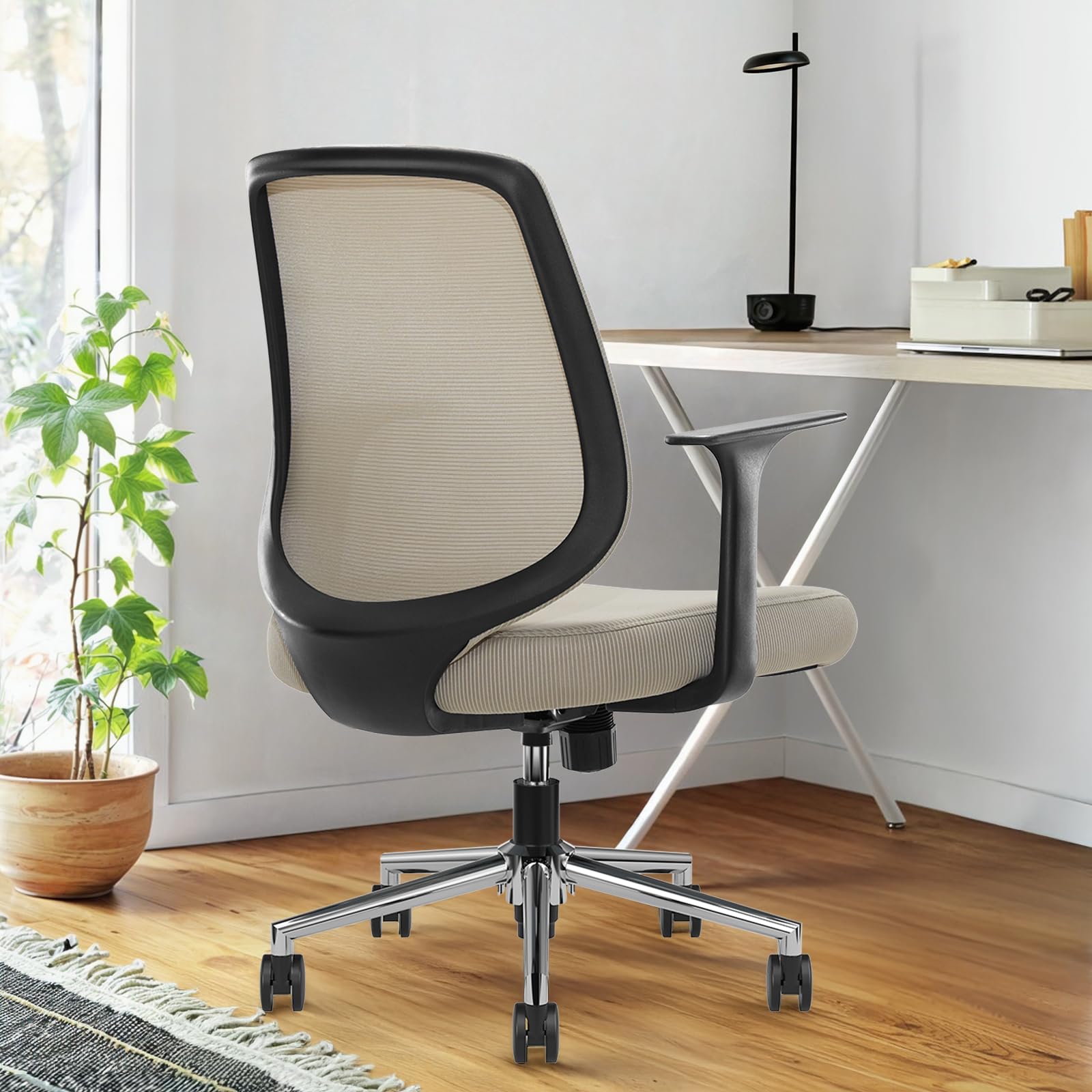 Farini Ergonomic Home Office Chair - Adjustable Mesh Desk Chair with Lumbar Support & Armrests - Comfortable Computer Chair for Work, Study, Gaming - Perfect for Small Spaces & Long Hours (Beige)