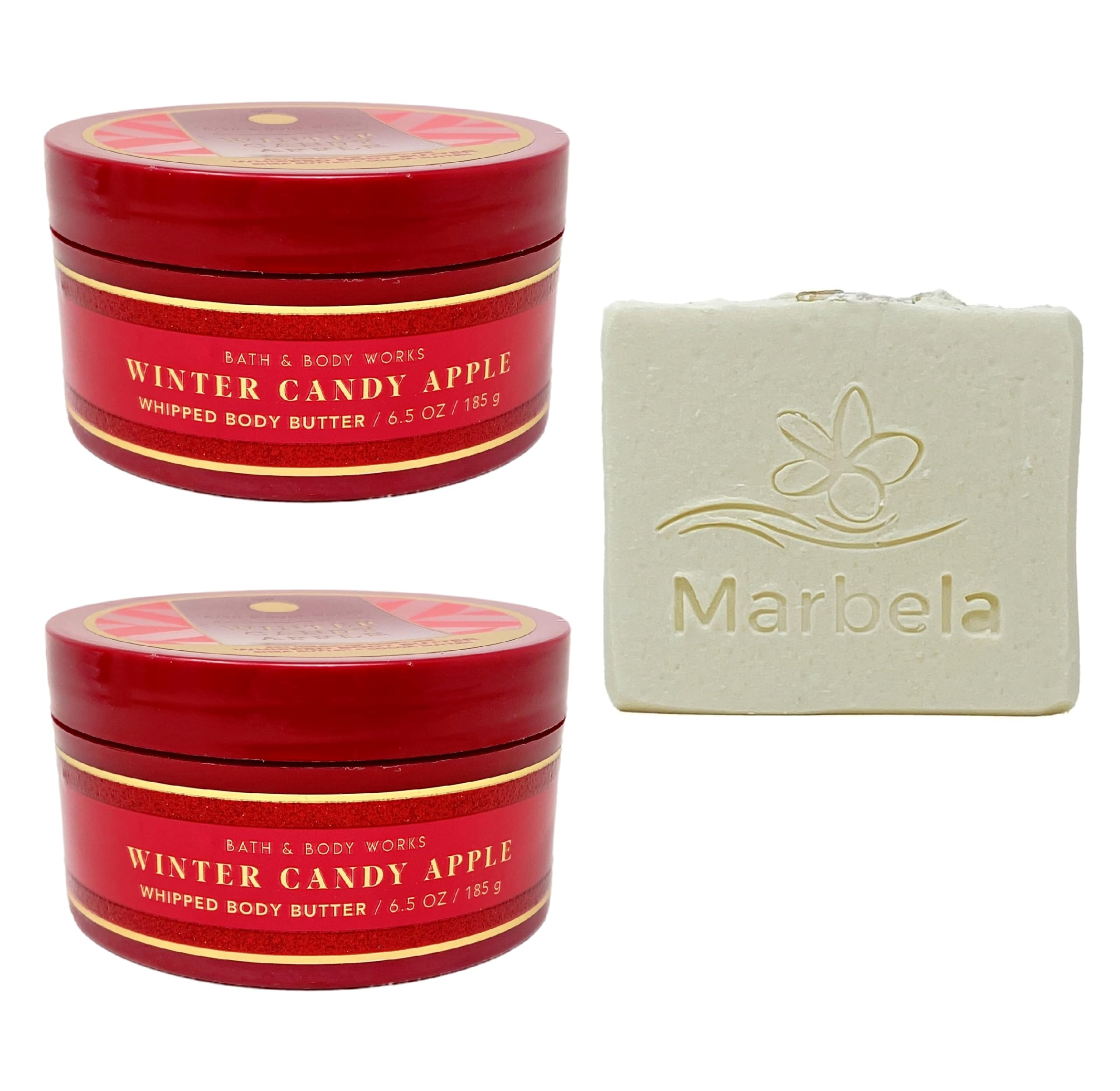Bath & Body Works Winter Candy Apple 2-Pack Body Butter Set with Natural Oats Bar Soap | Ultra-Moisturizing Hand & Body Cream for Dry Skin | Perfect Holiday Gift Set for Women