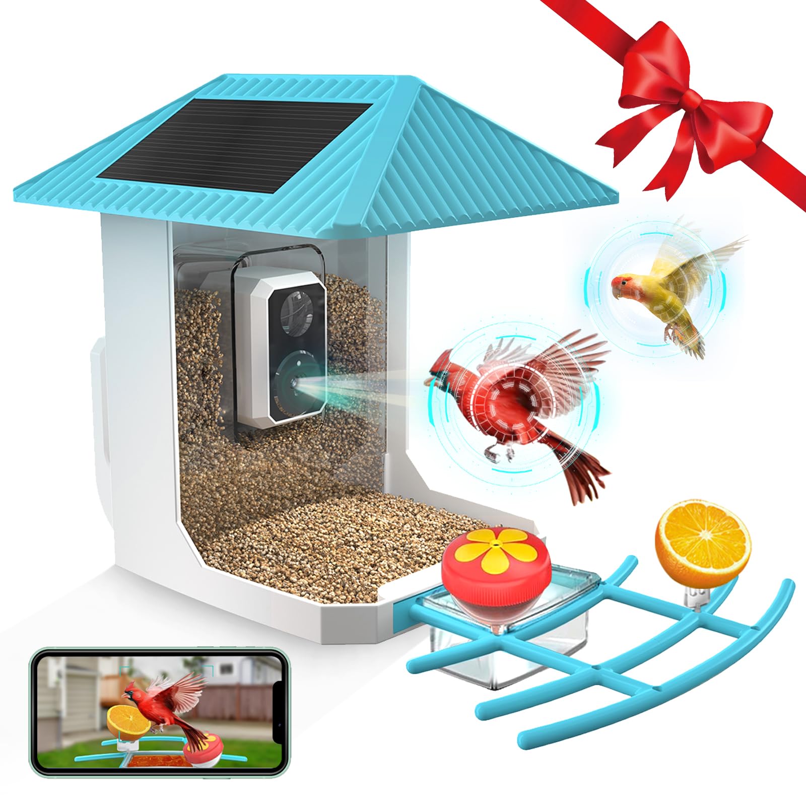 2K HD Smart Bird Feeder with Solar Camera - 2.5L Outdoor Wildlife Feeder with Live View, Motion Alerts & Night Vision - Perfect Gift for Bird Watchers (Sky Blue) | Ideal for Backyard Birdwatching, Nature Photography & Outdoor Decor