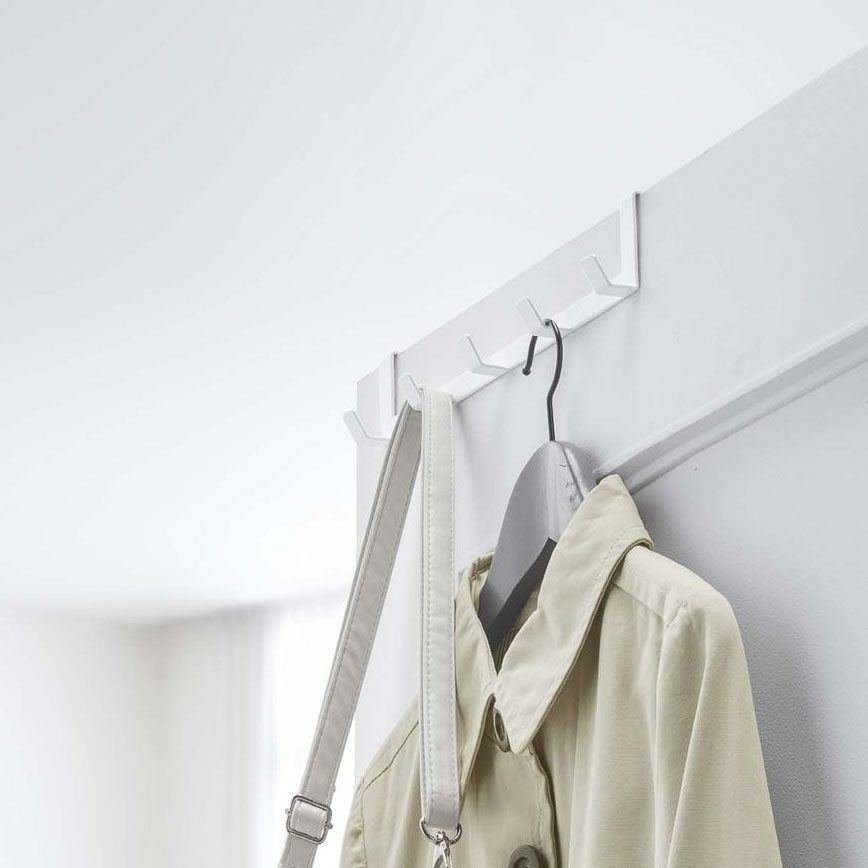 YAMAZAKI Smart Door Hanger with 5 Hooks - White | Space Saving Over The Door Organizer for Bathroom, Bedroom, Closet & Entryway Storage