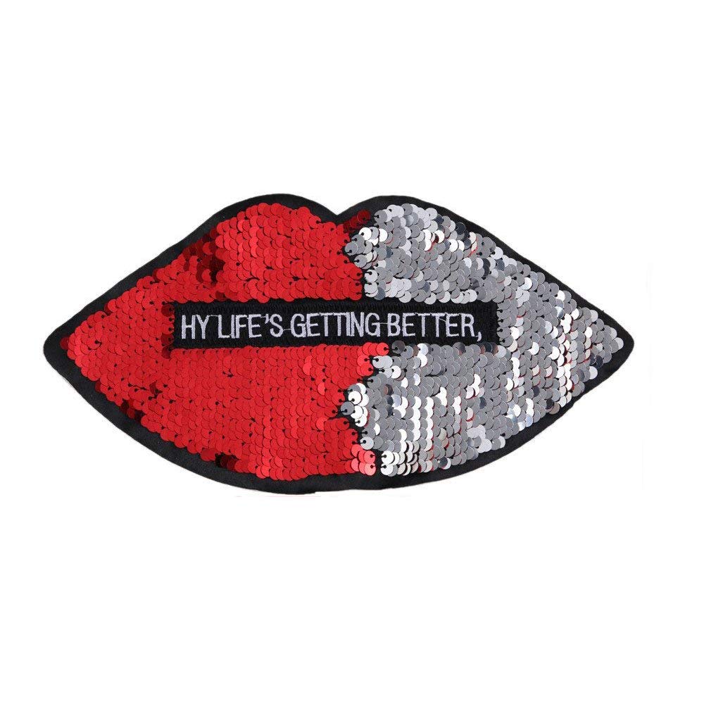 HMQD Reversible Color Changing Lip Sequins Patches for DIY Sewing - Applique for Clothes, Coats, Jeans & Crafts (Red) | Perfect for DIY Fashion, Costume Design & Embellishment Projects