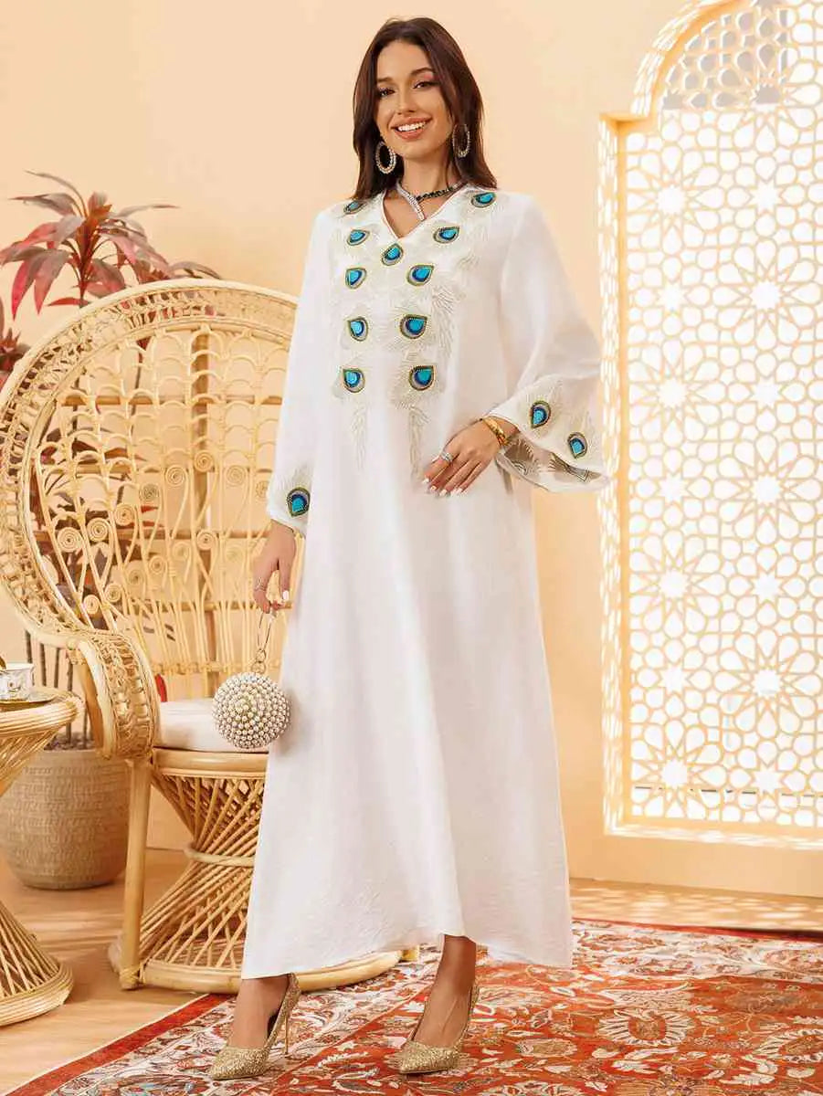 Elegant Eid Embroidery Caftan Dress for Women - Luxury Moroccan Kaftan & Jalabiya for Wedding, Party & Special Occasions - Perfect for Eid Celebrations, Bridal Showers & Evening Events