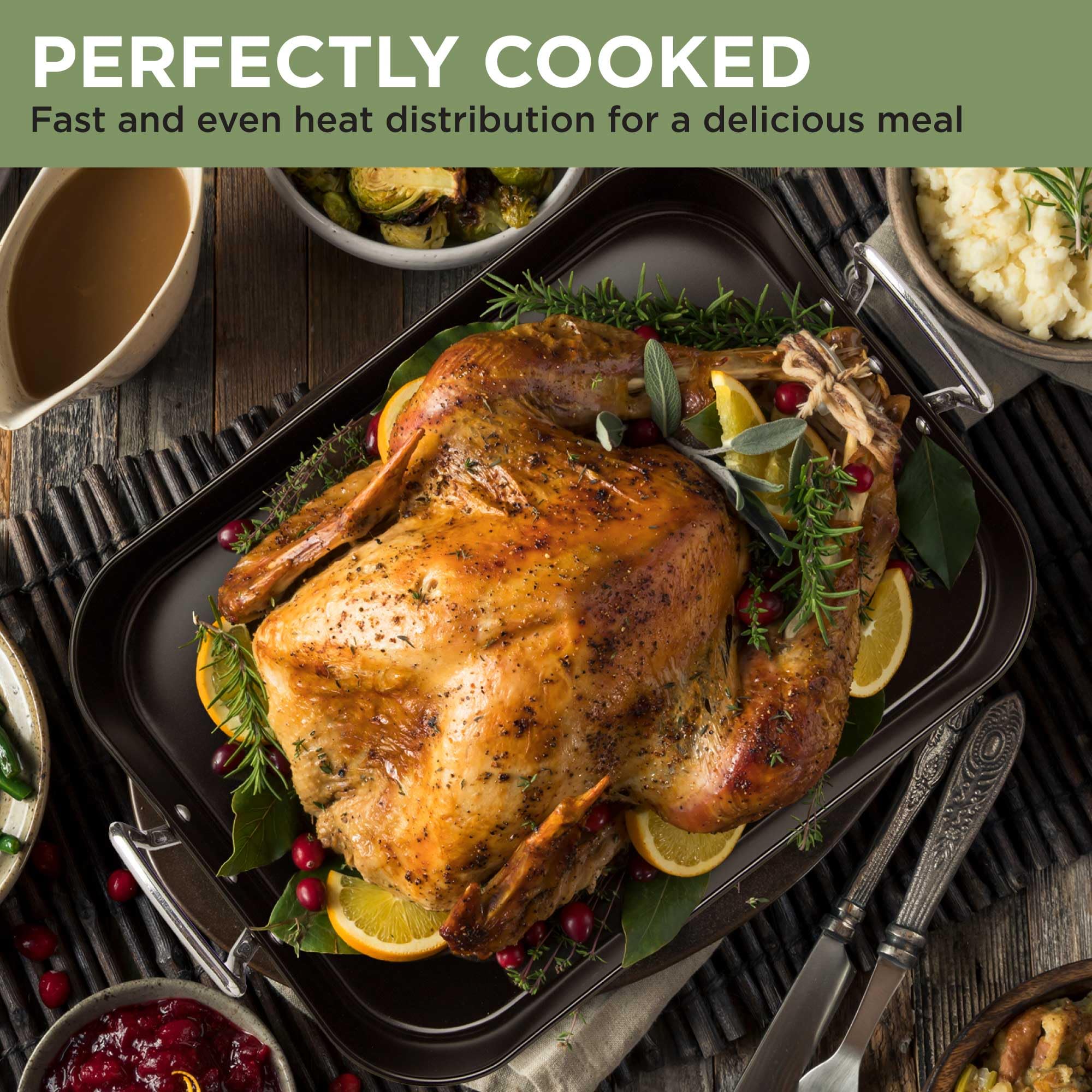 Premium Nonstick Roasting Pan with Rack - 16