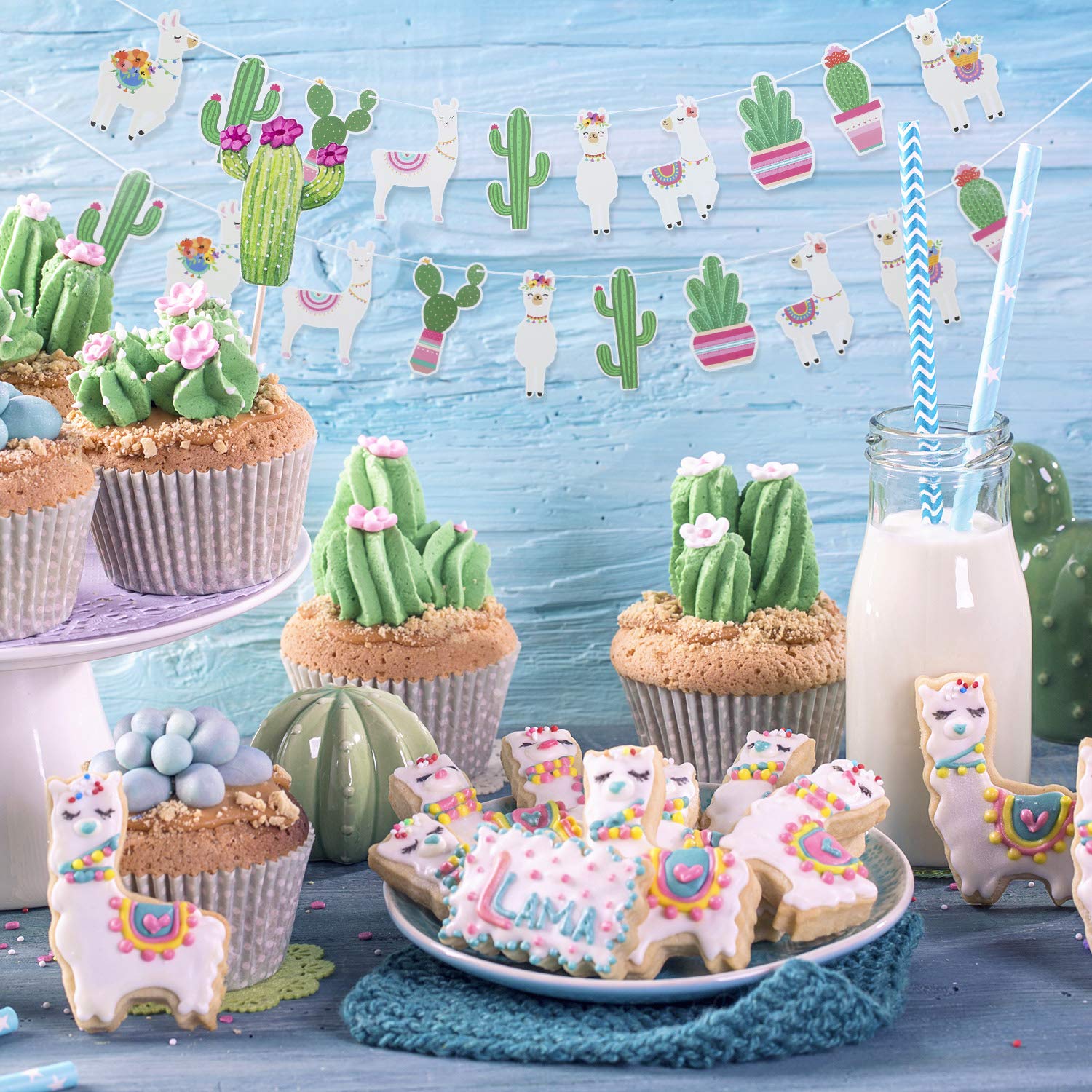 3PCS Llama Party Garland with Cacti Decor - Mexican Fiesta Theme Birthday, Graduation & Cinco de Mayo Party Supplies | Perfect for Wall Decor, Photo Backdrops & Themed Celebrations