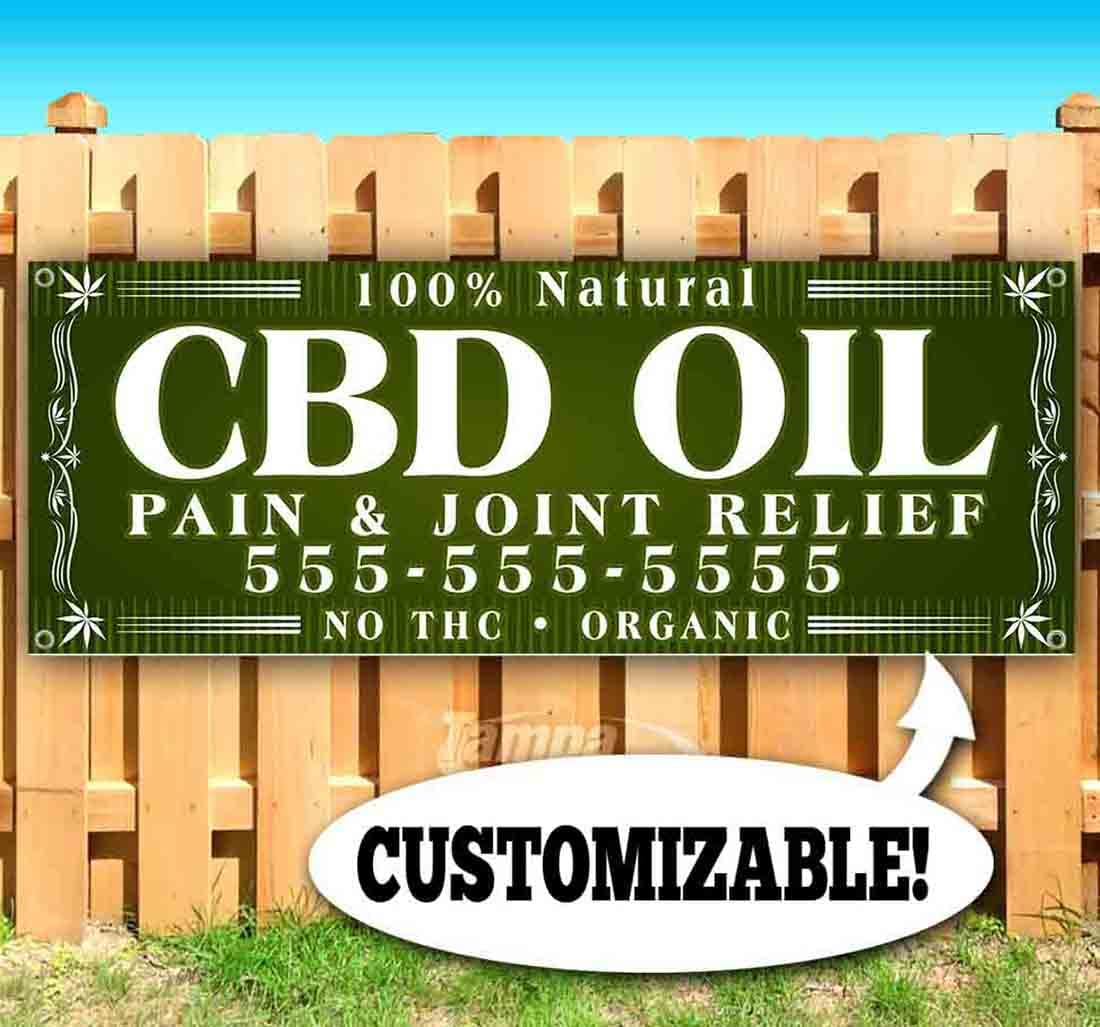 Premium CBD Oil for Pain & Joint Relief - 13 oz Natural Formula | Heavy-Duty Vinyl Banner with Metal Grommets | Ideal for Pain Management, Arthritis Support & Wellness Routine