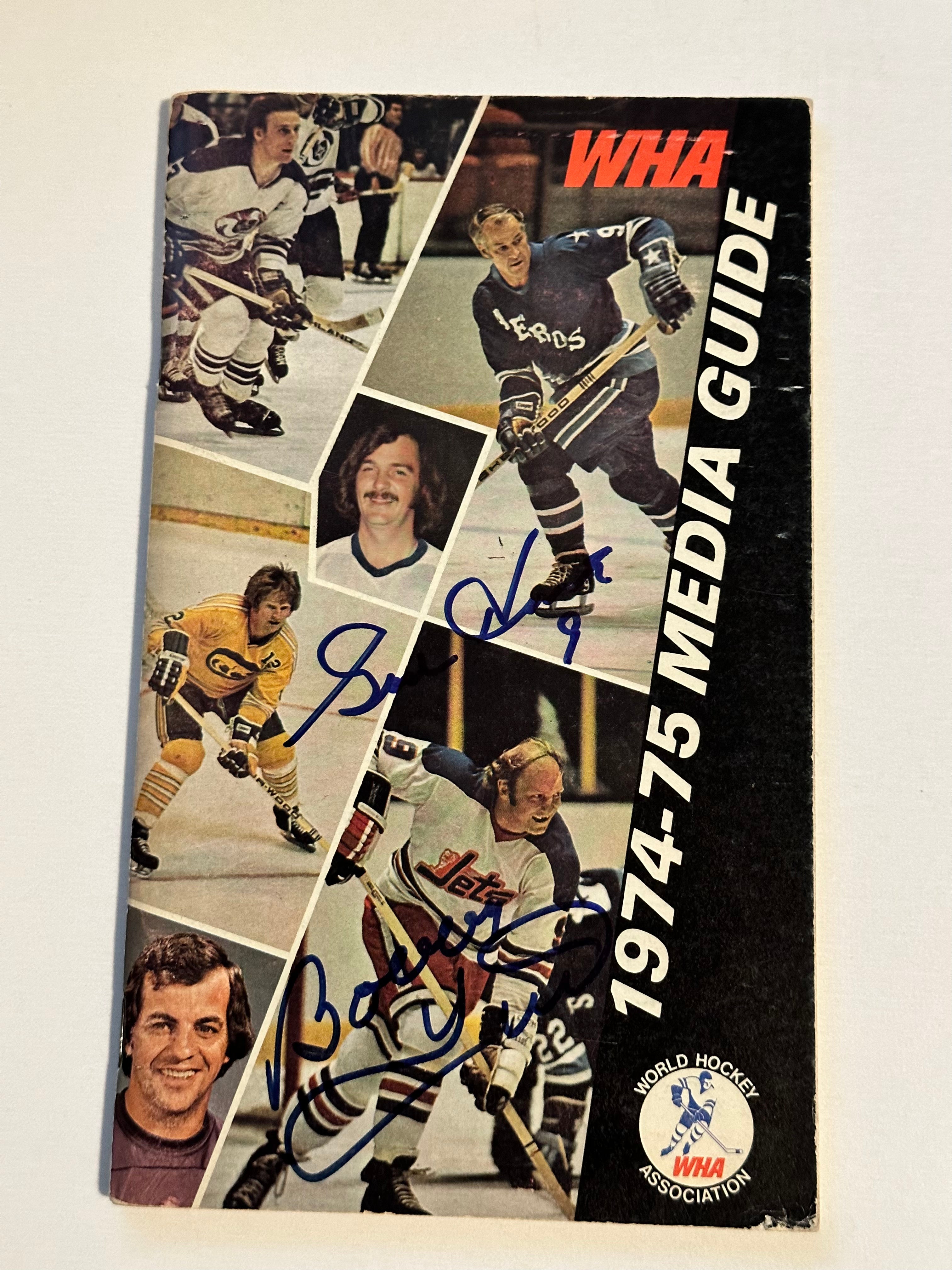 Bobby Hull & Gordie Howe WHA Hockey Autographed Media Guide with COA - Rare Collectible for Hockey Fans & Sports Memorabilia Enthusiasts - Perfect for Display in Man Caves, Sports Bars & Memorabilia Collections