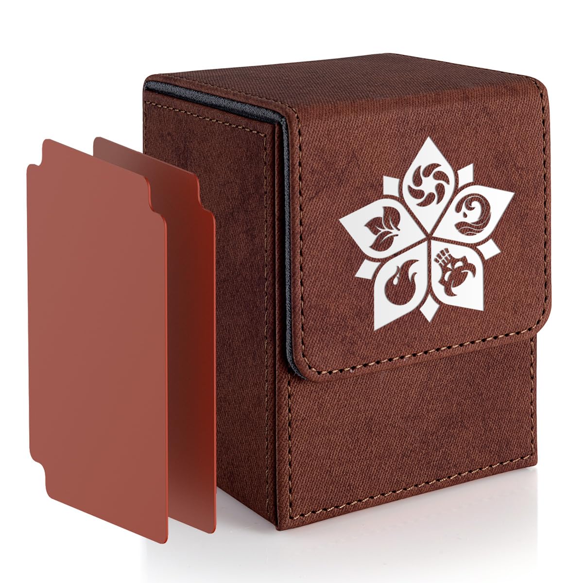 Premium MTG Deck Box Holds 110 Single-Sleeved Commander Cards - Durable Trading Card Storage Case with 2 Dividers (Brown) - Perfect for MTG, Yu-Gi-Oh, and Pokemon TCG Players at Home or Tournaments