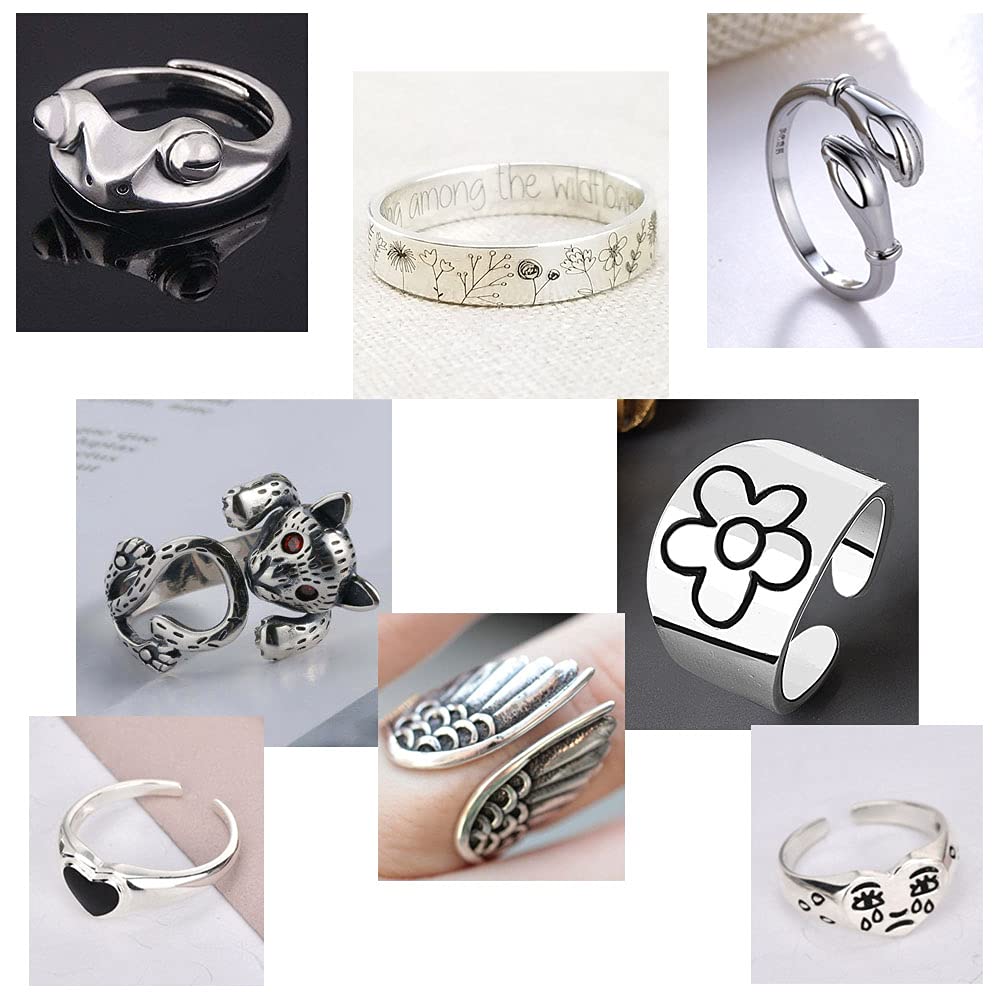 16 Pcs Silver Plated Frog Open Rings Set - Vintage Matching Couple Rings for Women & Men - Cute Snake, Hug, Moon & Sun Jewelry - Perfect for Gifts, Parties & Everyday Wear