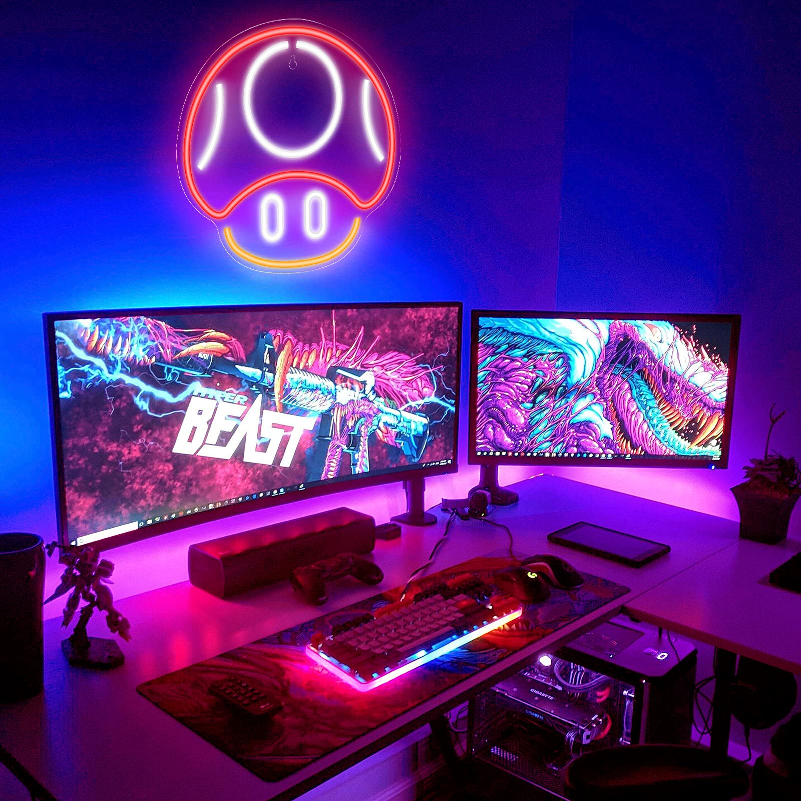 Kavaas Gaming Neon Sign - Mushroom LED Wall Art for Game Room Decor, Man Cave & Kids Bedroom - Unique Gamer Gifts for Boys & Teens (Red) - Perfect for Esports Tournaments, Streaming Backgrounds & Gaming Setup Photos