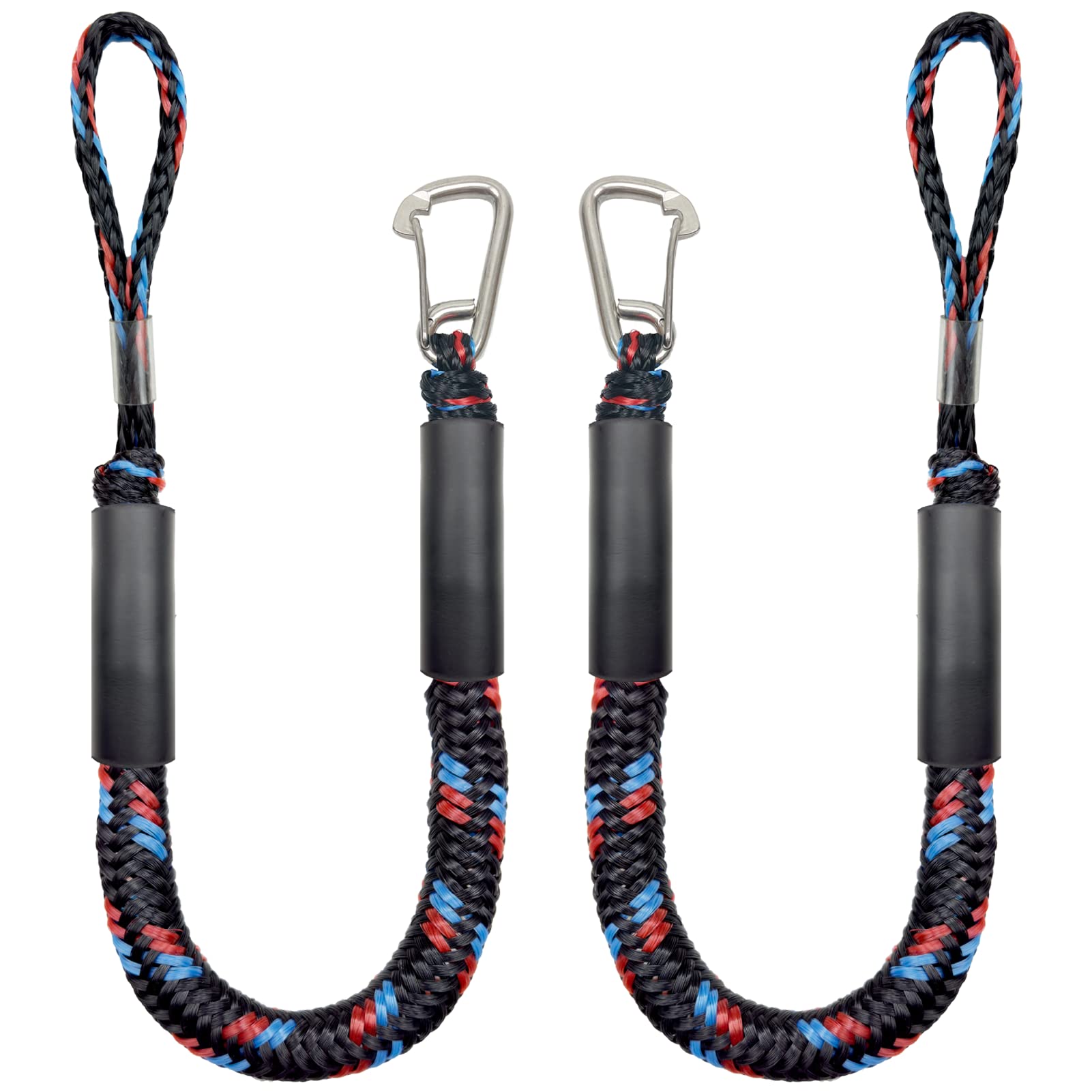 4ft Bungee Dock Line with Snubber - 2 Pack for Kayak, Canoe, Boat