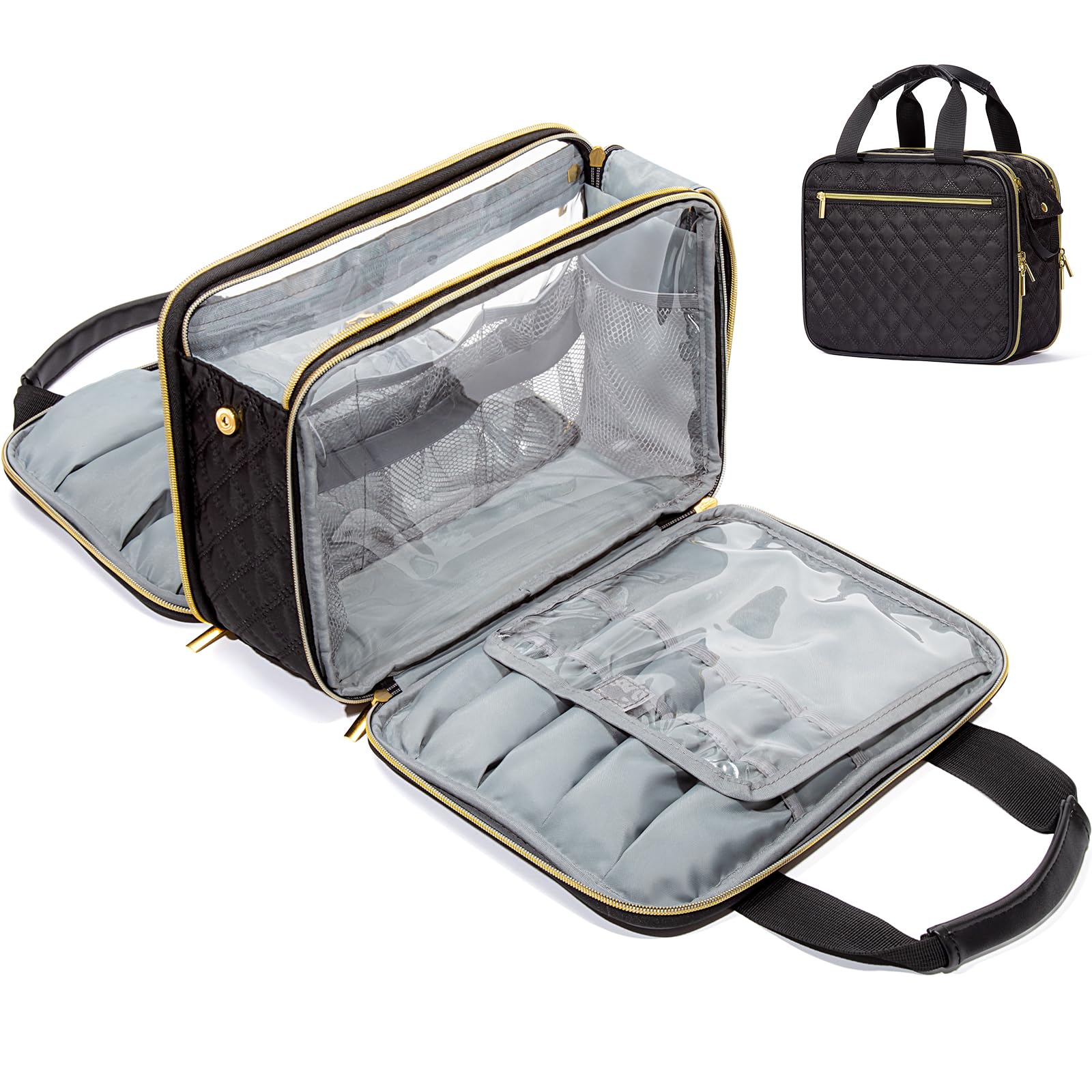FUNSEED Large Hanging Travel Toiletry Bag for Men & Women - Waterproof Makeup Organizer with Multiple Compartments for Jewelry, Cosmetics & Travel Essentials (Black) - Perfect for Vacation, Business Trips & Camping