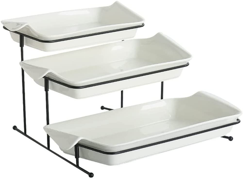 3-Tier Ceramic Fruit Bowl with Detachable Serving Tray - Elegant Countertop Decor for Kitchen, Dining Table | Perfect for Displaying Fruits, Desserts, Appetizers, Cakes & Snacks at Parties, Brunches & Home Decor