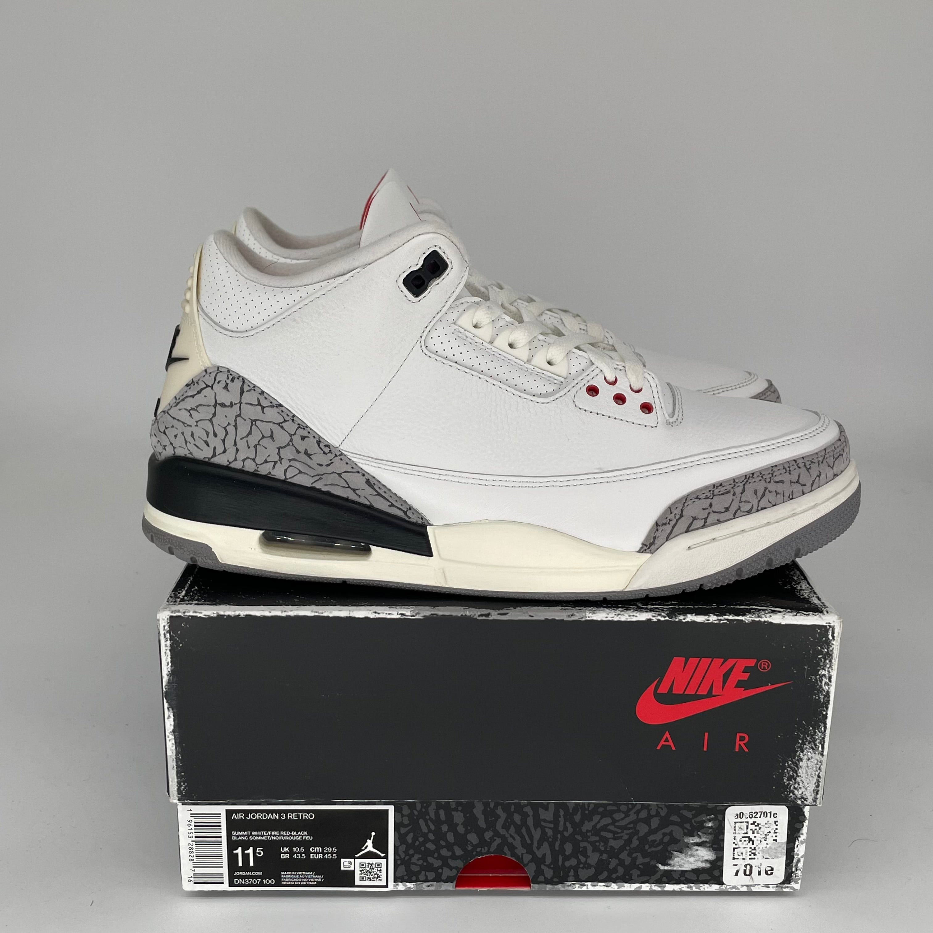 Original Air Jordan 3 Retro 'White Cement Reimagined' Basketball Shoes - Men's Size 11.5 (DN3707-100) - Authentic Retro Sneakers for Casual Wear & Sports