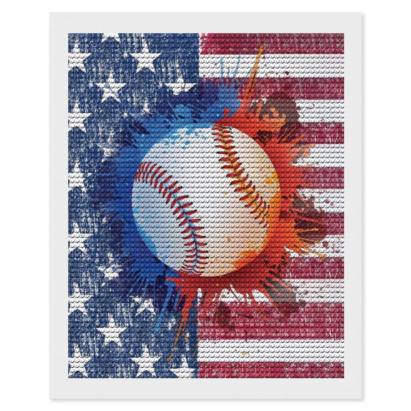5D Diamond Painting Kit - American Flag Baseball DIY Paint by Numbers for Beginners | Full Drill Round Diamond Art | Home Decor, Office & Bar Wall Art | Perfect Gift for Craft Lovers & Sports Fans