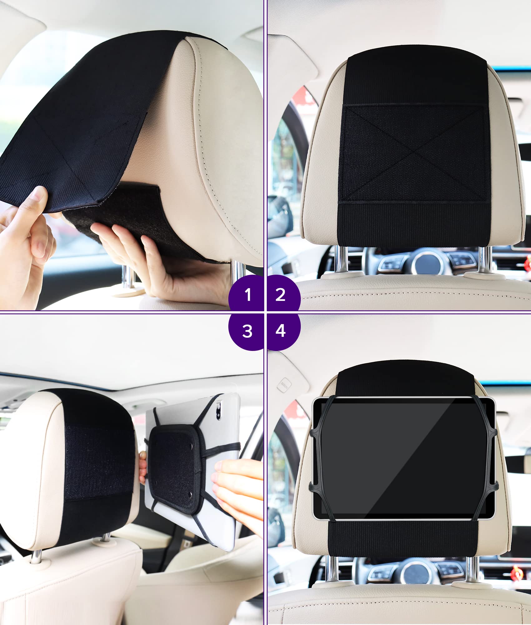 4 Pack Universal Car Tablet Holder - Adjustable Stand for iPad, Samsung, Fire HD - Perfect for Road Trips, Kids & Backseat Entertainment