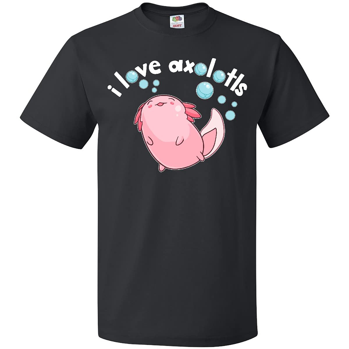 Inktastic I Love Axolotls with Bubbles Graphic T-Shirt | Cute Axolotl Lover Tee | Soft Cotton Casual Shirt for Men & Women | Perfect for Animal Lovers, Gifts & Everyday Wear
