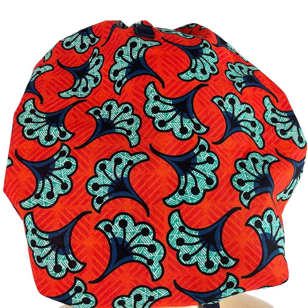 Black History Month Orange Floral Bouffant Medical Scrub Cap with Sweatband - Unisex Surgical Hat for Doctors & Nurses - Ponytail-Friendly Design for Healthcare Professionals - Perfect for Hospitals, Clinics & Medical Offices