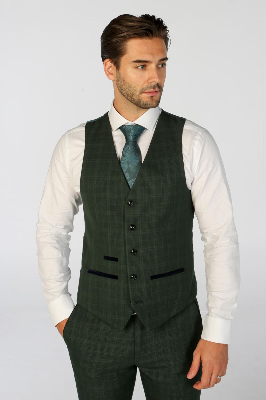 Stylish Leo Green Check Three Piece Suit for Men | Premium Formal Wear | Perfect for Weddings, Business Meetings & Special Occasions