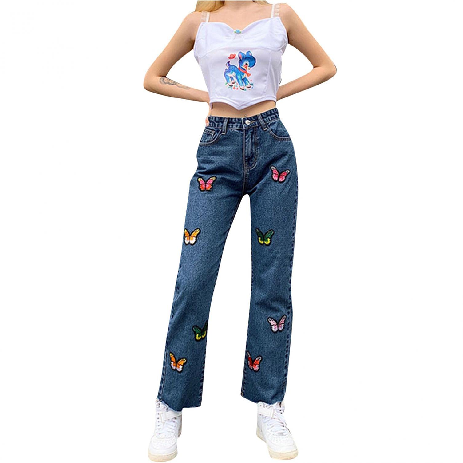 HCNTES Women's High Waisted Ripped Jeans - Slim Stretch Denim for Everyday Wear