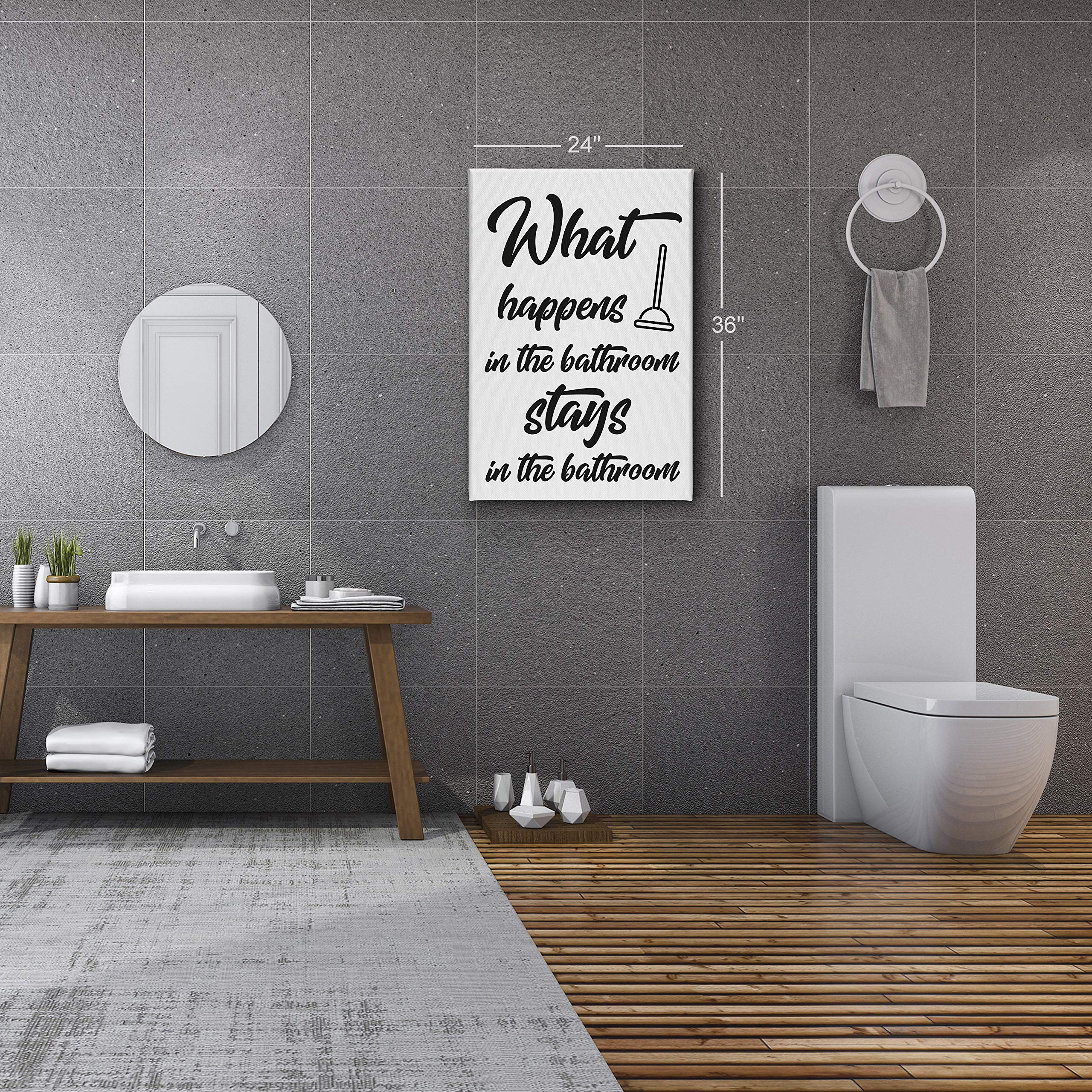 Smile Art Design Funny Bathroom Quote Canvas Print - 'What Happens in the Bathroom Stays in the Bathroom' Wall Art Decor | 36x24 Inches Ready to Hang | Made in USA | Perfect for Powder Rooms, Guest Bathrooms & Home Decor