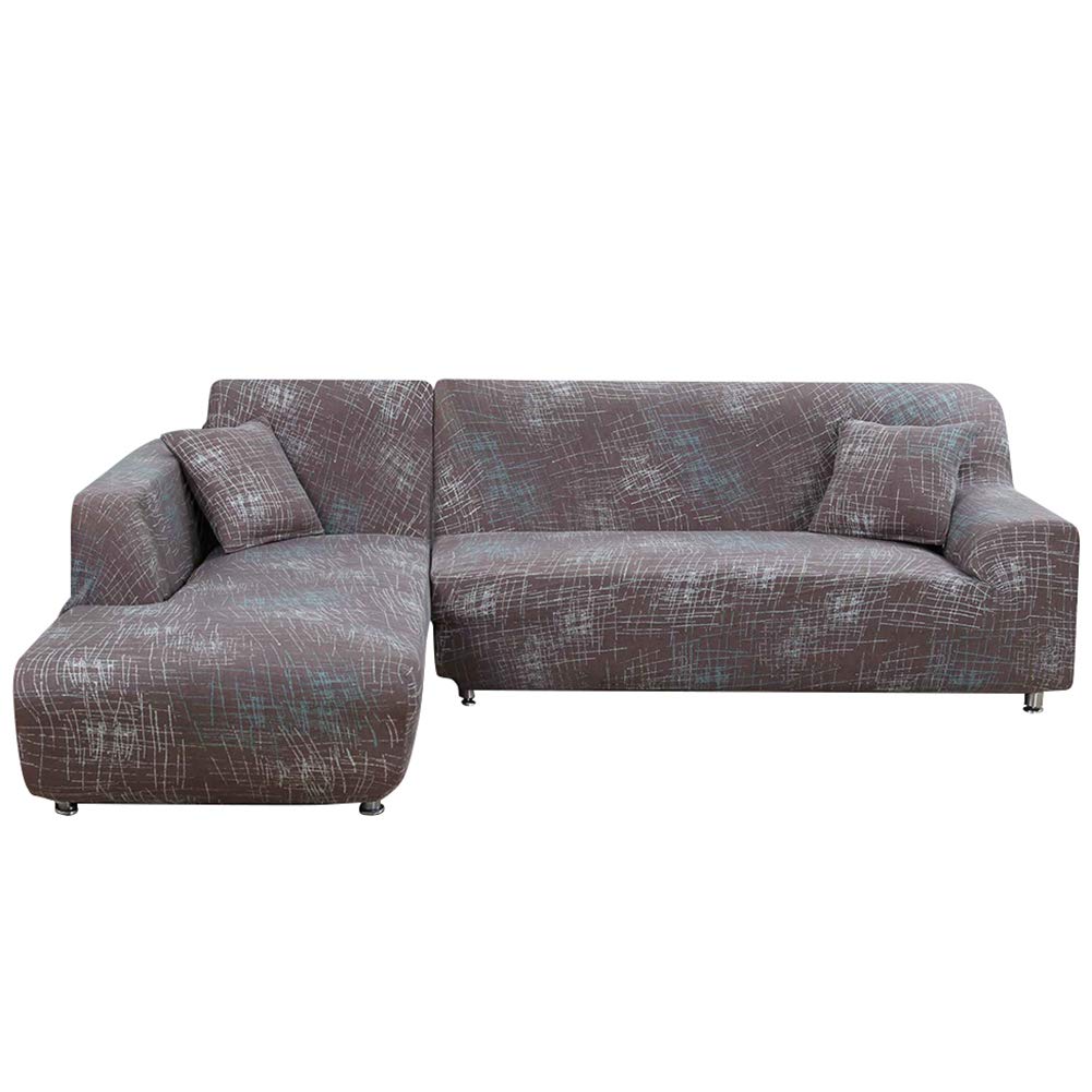 ELEOPTION Stretchable Sectional Sofa Slipcover - Universal 2-Piece L-Shaped Couch Cover Protector with Gift Pillow Cover (Western Style, 4+3 Seater) - Perfect for Living Room, Family Room & Home Theater Furniture Protection