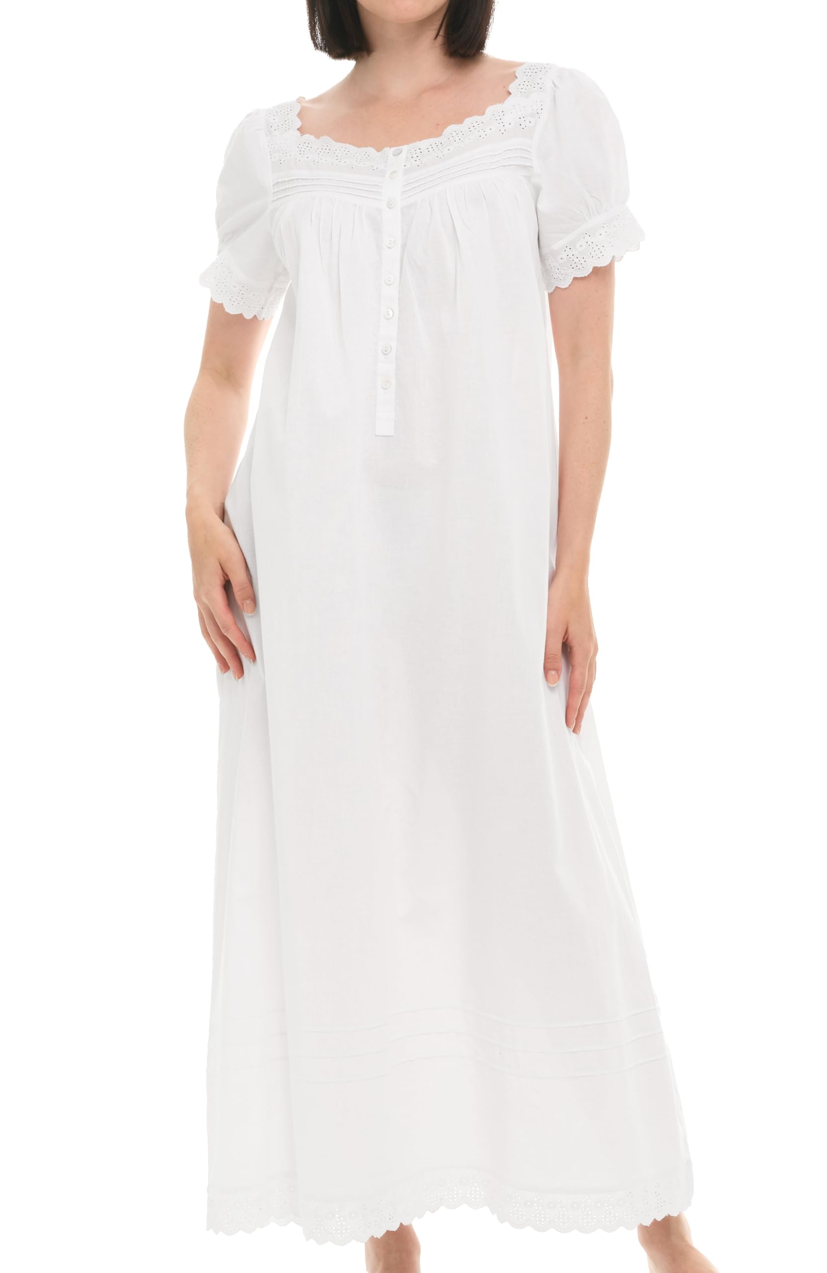 Alexander Del Rossa Women's Soft Cotton White Nightgown - Comfortable Summer Sleepwear for Relaxing at Home & Vacation Getaways