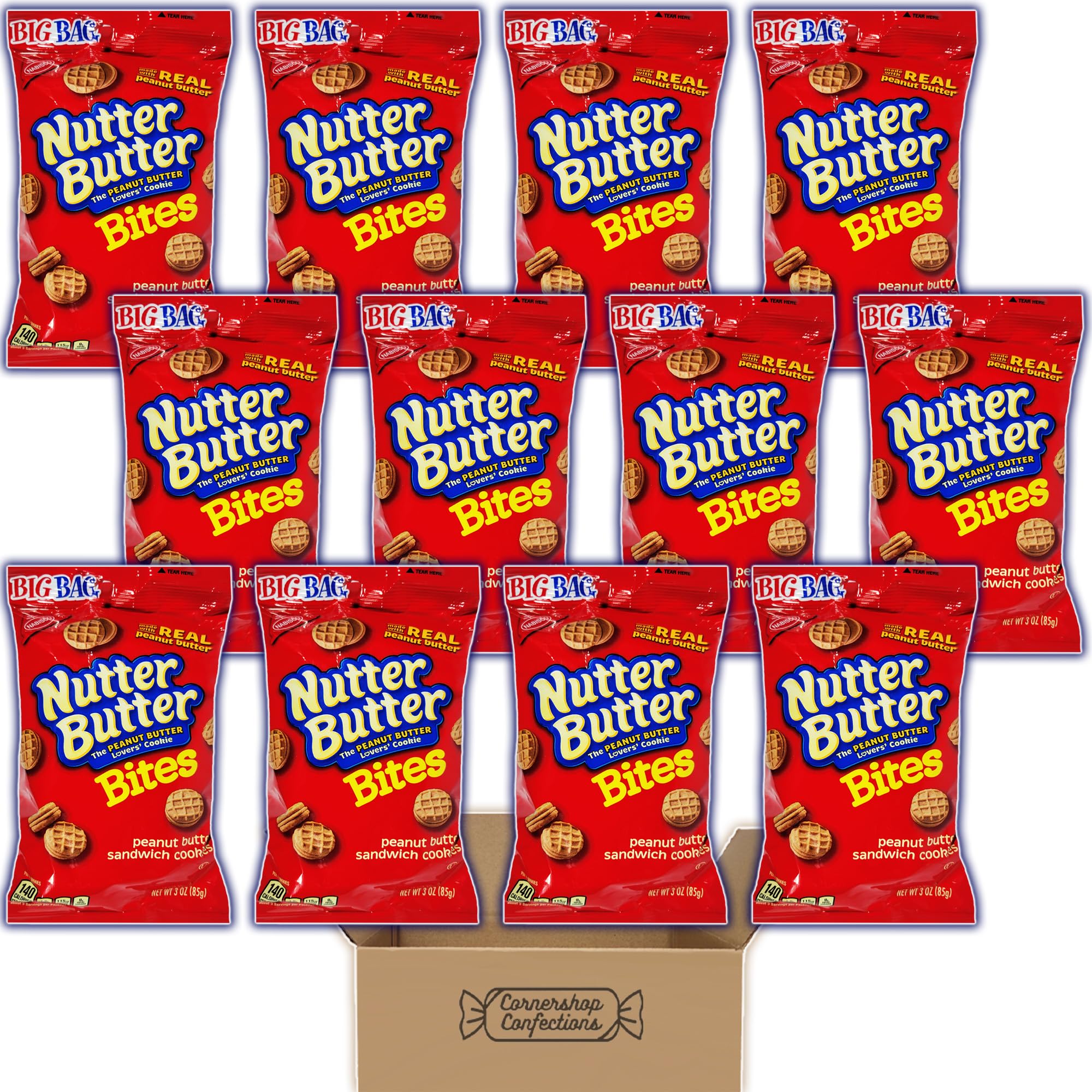 N.U.T.T.E.R B.U.T.T.E.R Bites Peanut Butter Sandwich Cookies - 12 Pack (3 oz Bags) | Crunchy Snacks for Lunch, Travel, Movie Nights & Office Break | Bulk Cookie Bundle in Cornershop Packaging