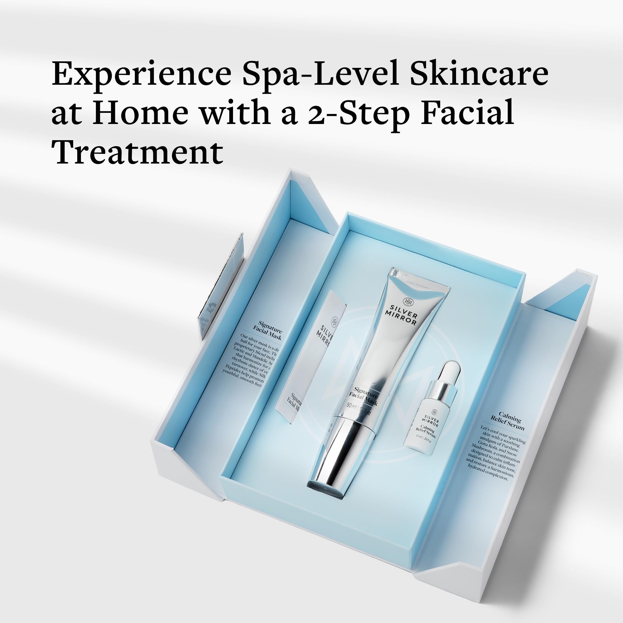 Silver Mirror 2-Step Facial Mask & Serum Skincare Set - Exfoliating & Hydrating Treatment with Hyaluronic Acid (1.7oz Mask + 0.33oz Serum) | Anti-Wrinkle, Instant Face Lift | Perfect for Spa Night, Self-Care Routine & Glowing Skin Prep