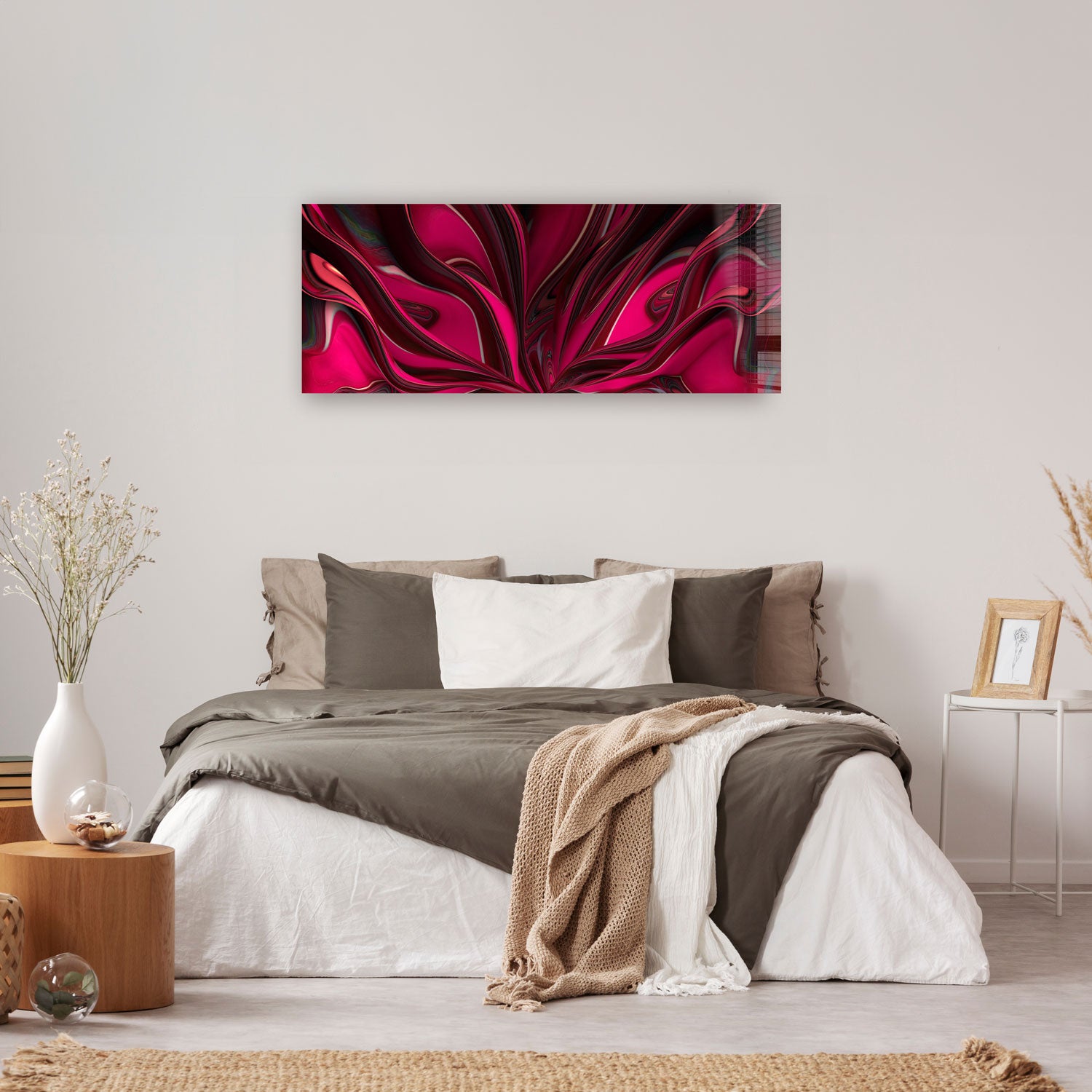 Pinky Abstract Panoramic Wall Art - Modern Canvas Painting for Living Room, Bedroom & Office Decor