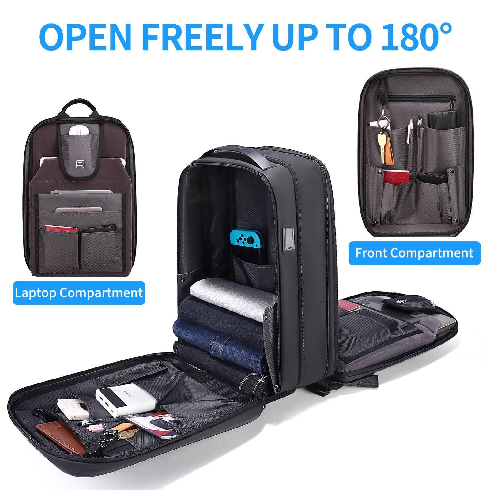 FENRUIEN 15.6 Inch Gaming Laptop Backpack - Expandable Hard Shell USB Charging Backpack, Water Resistant Computer Bag for Work & Travel (Black) | Perfect for Gamers, Students & Business Professionals