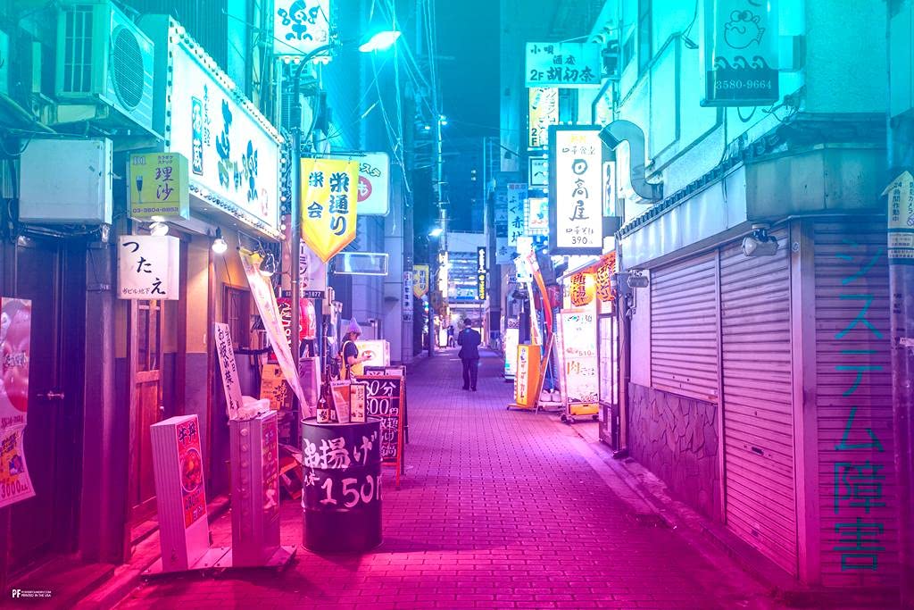 Vaporwave Aesthetic Wall Art Poster - Retro 90s Y2K Neon Pink Decor - System Failure Japan Alley Photo Print (24x36 Inch) - Perfect for Teen Bedroom, Indie Room Decor & Chill Vibes Aesthetic Spaces