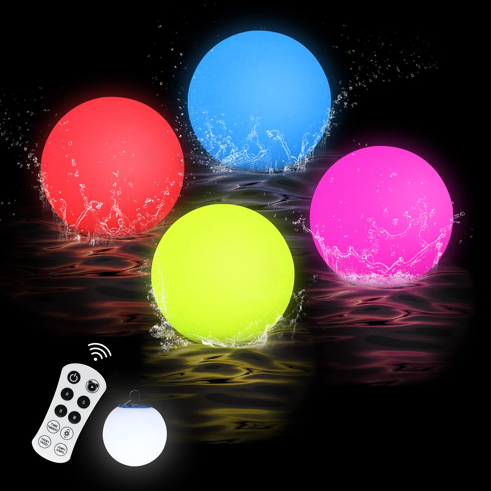 Mostop Floating Pool Lights 4 Pack - Waterproof RGB Color Changing LED Light Balls with Remote Control | IP68 Rated for Pools, Hot Tubs | Perfect for Parties, Weddings & Outdoor Decor (Hangable, Multi-Color Effects)