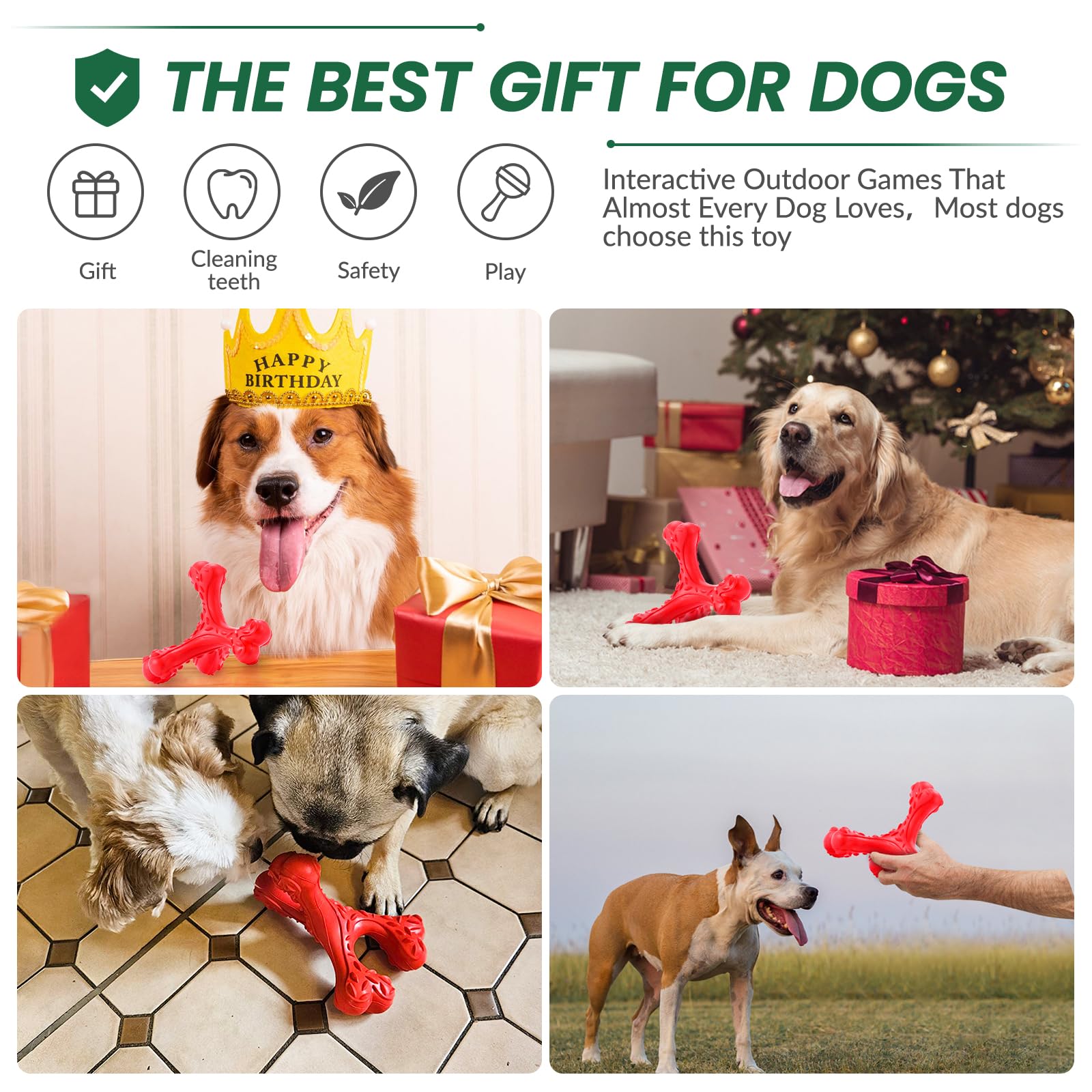 Durable Indestructible Dog Chew Toys for Aggressive Chewers - Large Breed Natural Rubber Bones with Teeth Cleaning | Perfect for Strong Chewers & Dental Health