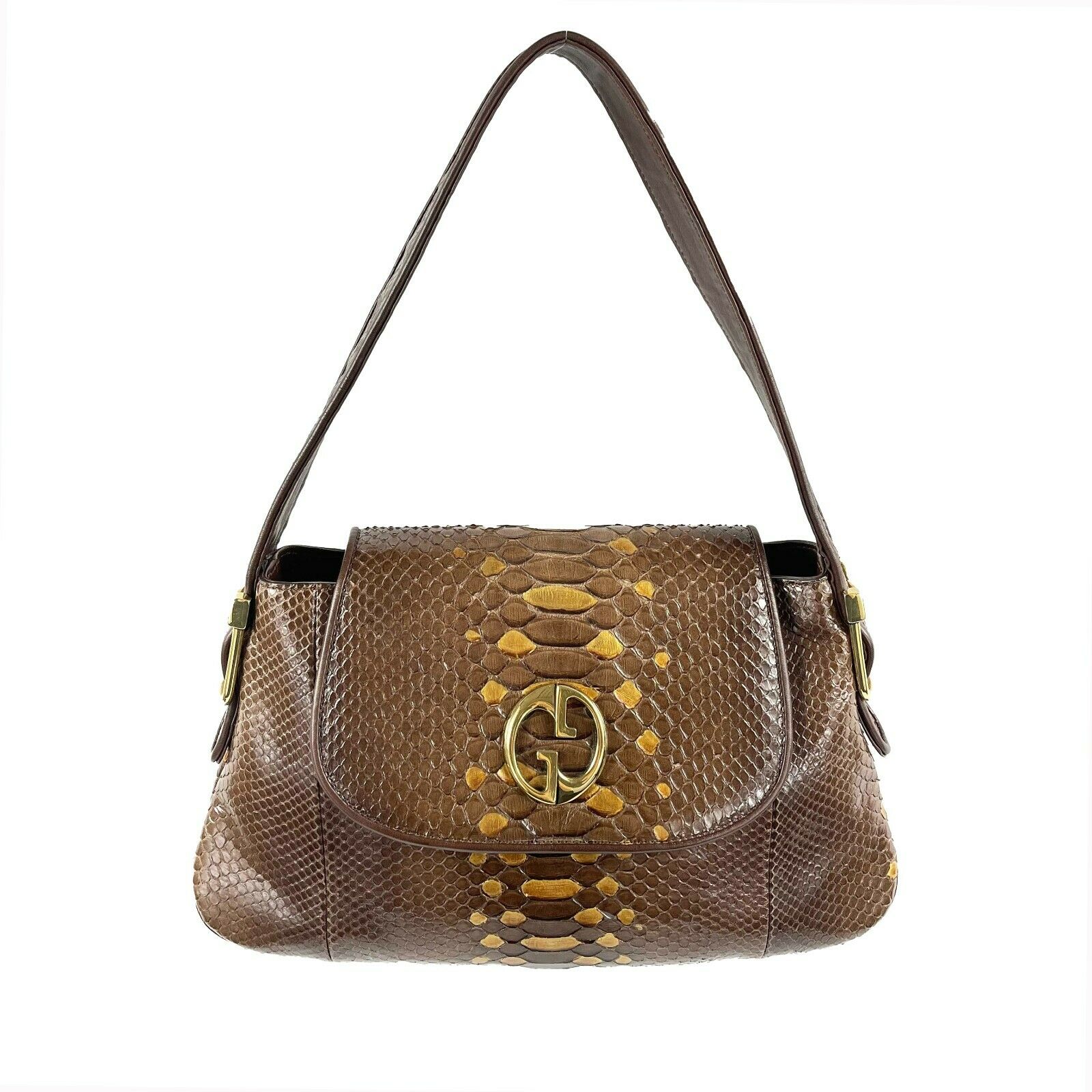 GUCCI 1973 Python Metallic Brown & Gold Shoulder Bag - Vintage Luxury Handbag for Women, Evening Party & Special Occasions