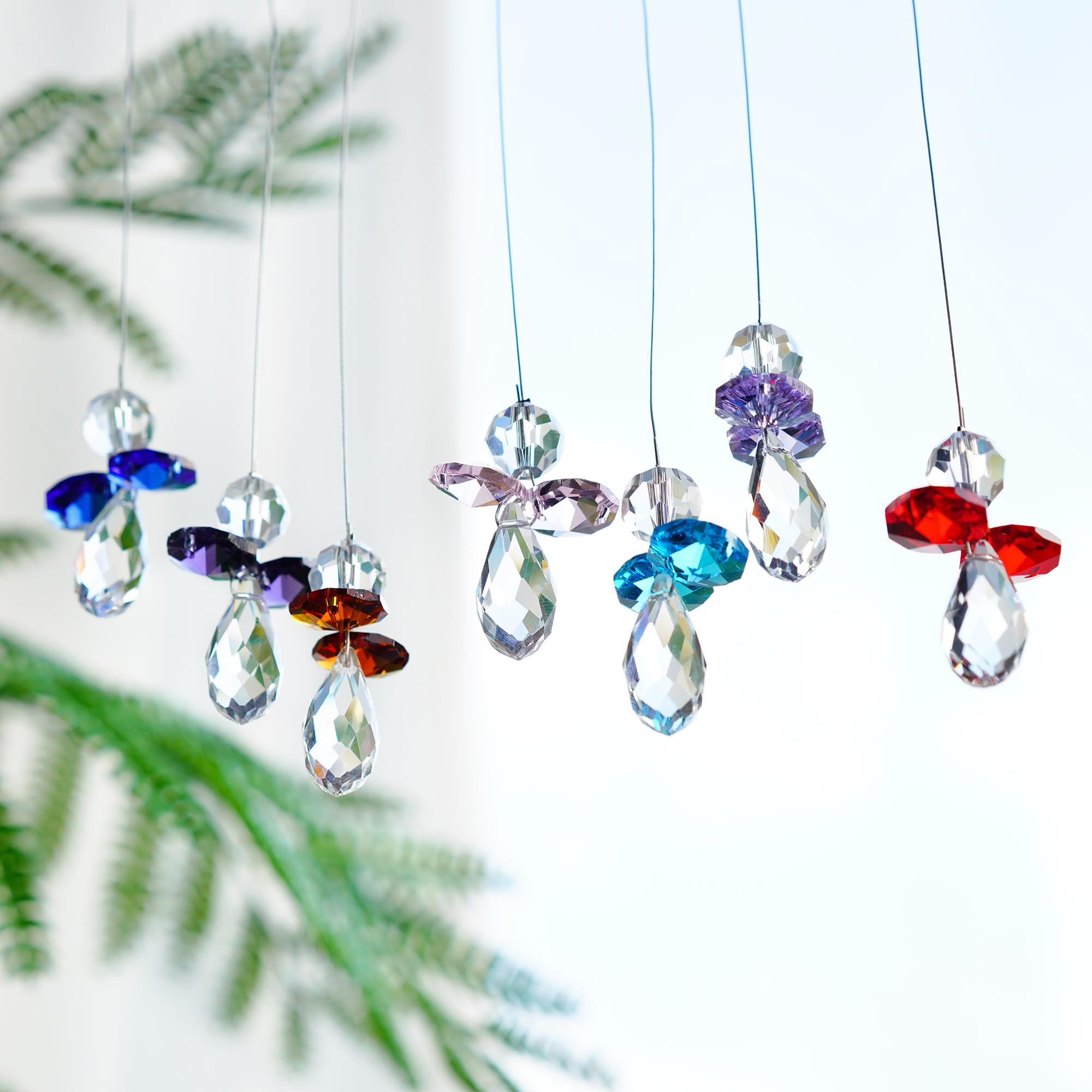 H&D HYALINE & DORA Crystal Angel Suncatcher - 7pcs Rainbow Window Prism Decor, Stained Glass Effect Light Catcher for Home, Office, Garden & Spiritual Healing Space