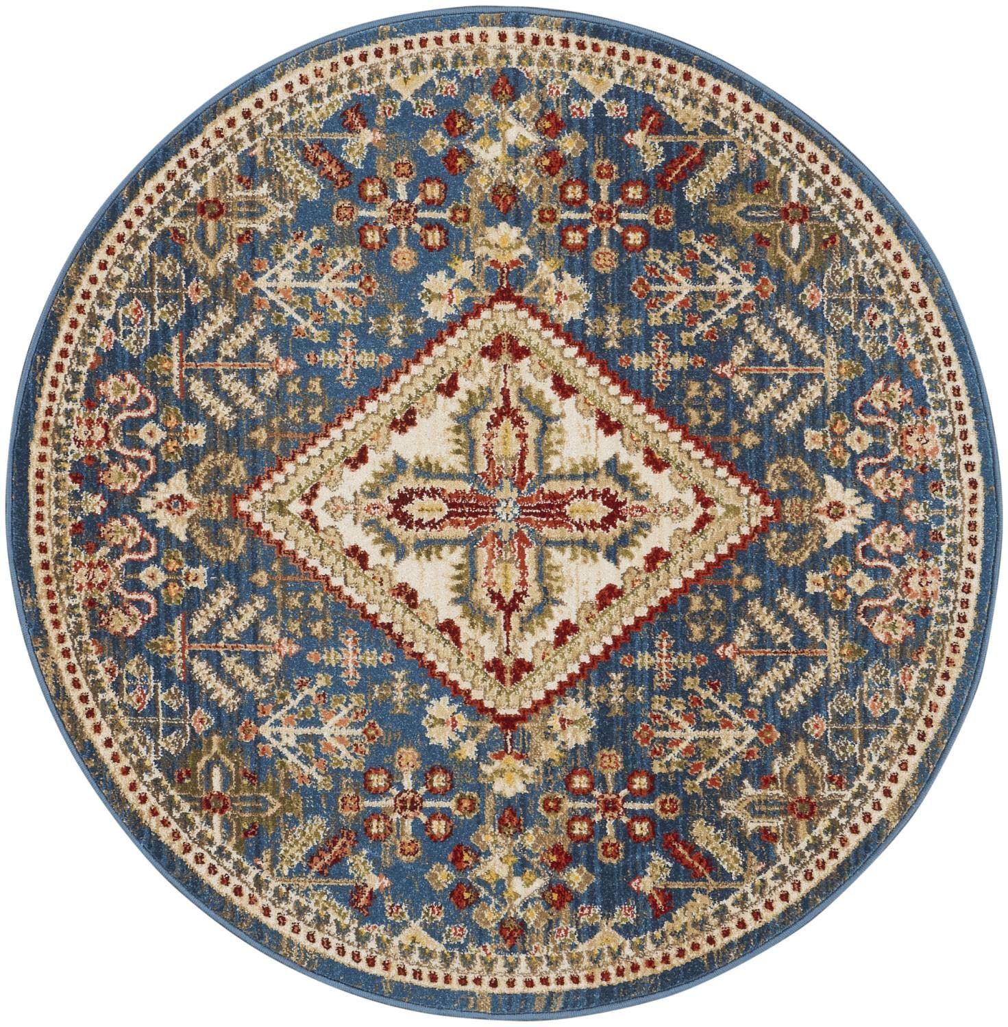 Nourison Revel Floral Blue Ivory 4' Round Area Rug - Easy to Clean, Non-Shedding, Soft & Durable - Perfect for Bedroom, Living Room, Dining Room & Kitchen Decor (4ft Round) | Adds Elegance to Home & Office Spaces
