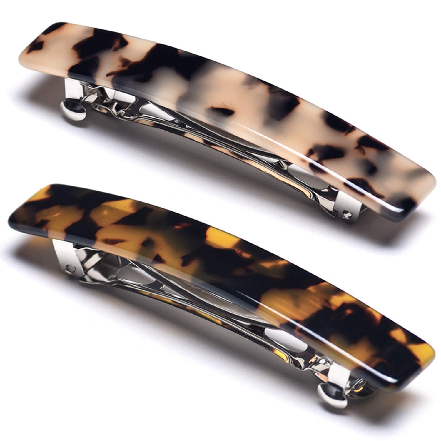 2PCS French Style Hair Barrettes - Tortoise Shell Celluloid Rectangle Hair Clips for Women - Perfect for Weddings, Parties & Everyday Elegance
