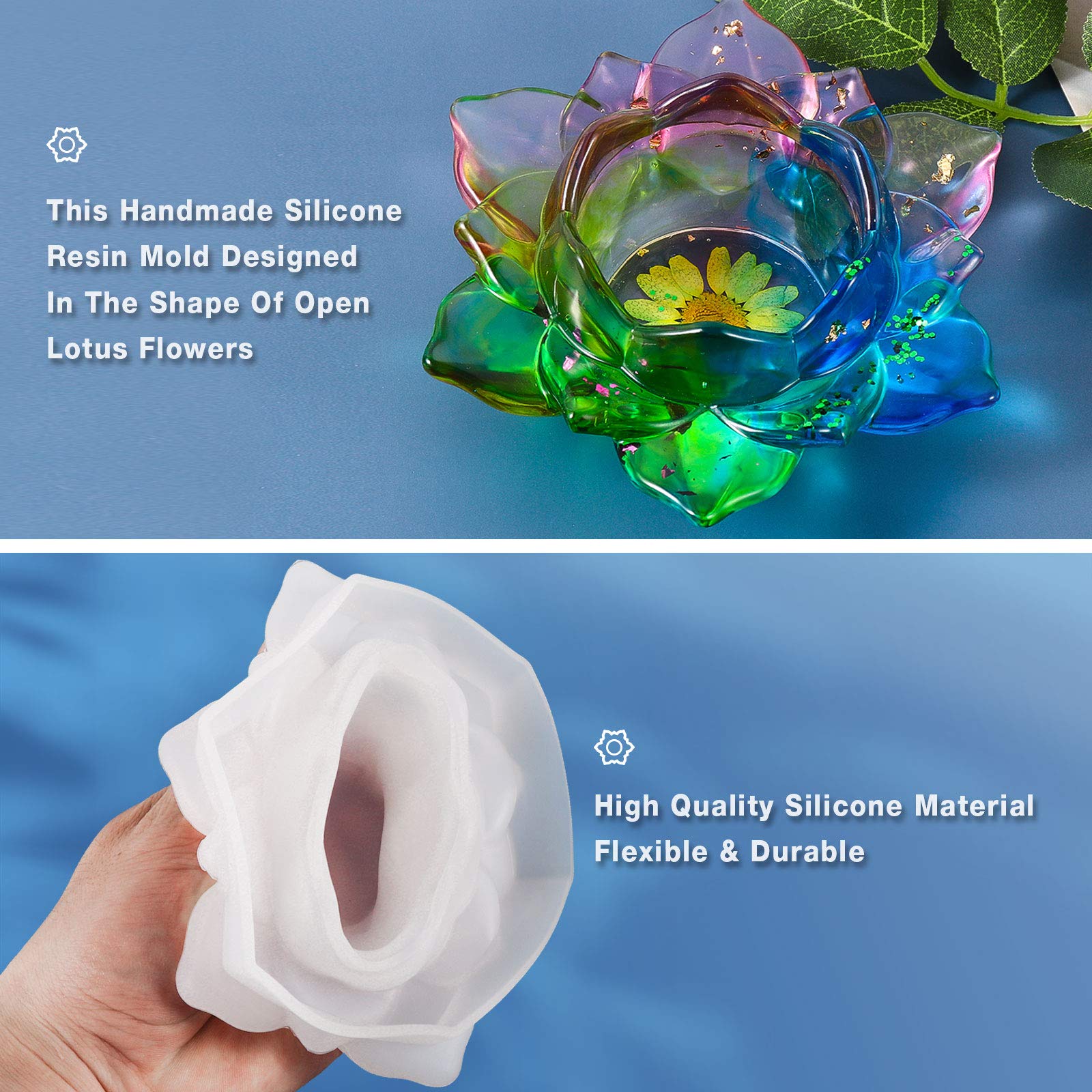 Lotus Flower Resin Candle Holder Silicone Mold - DIY Epoxy Candle Stand Mold for Jewelry Making, Resin Casting, Candy Box, Trinket Container - Perfect for Home Decor, Wedding Centerpieces & Spa Relaxation