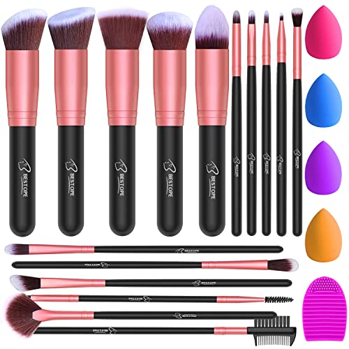 BESTOPE PRO 16-Piece Makeup Brush Set with 4 Beauty Blender Sponges & Brush Cleaner - Premium Synthetic Foundation, Powder & Eyeshadow Brushes Kit (Black Rose Gold) - Perfect for Professional Makeup Artists & Beginners for Flawless Face & Eye Application