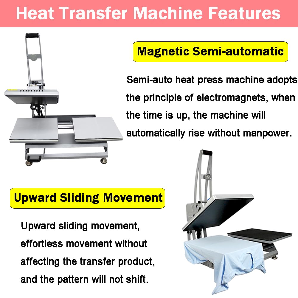 INTBUYING 15x15 Inch Semi-Auto Dual Station Heat Press Machine with Digital Temperature Control - Sublimation & Vinyl Heat Transfer for T-Shirts, Mugs, Hats & DIY Crafts - Perfect for Home Business & Custom Apparel Making