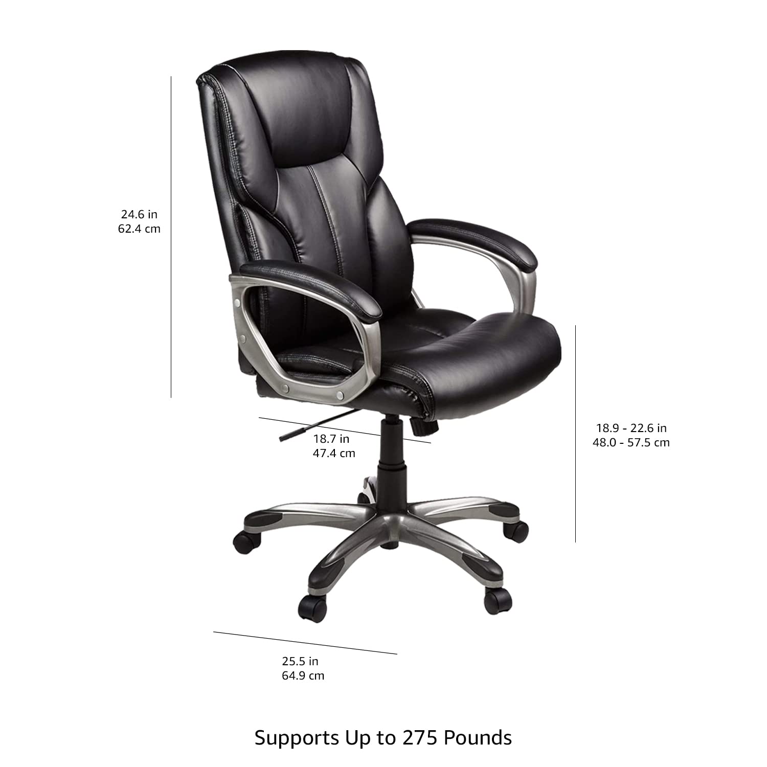 Amazon Basics Executive Office Chair - Adjustable Height, Padded Armrests, Swivel Rolling for Home & Office Use