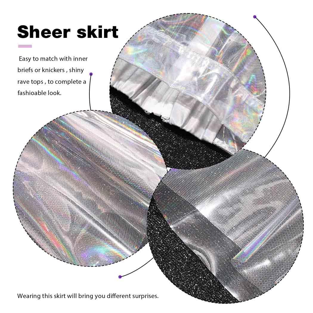 Women's High Waist Flared Pleated Skirt - Shiny See-Through Mini Skirt for Clubwear, Party & Night Out | Trendy Novelty Skirt for Women | Perfect for Clubbing, Dating & Special Occasions