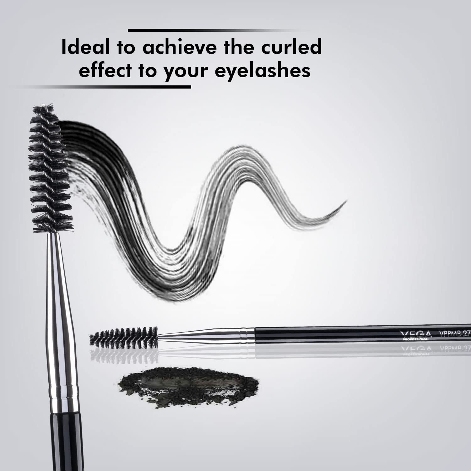 VEGA PROFESSIONAL Mascara Brush with Soft Bristles & Wooden Handle - VPPMB-27 Copper Furrele for Perfect Lash Application | Ideal for Makeup Artists & Home Beauty Routines