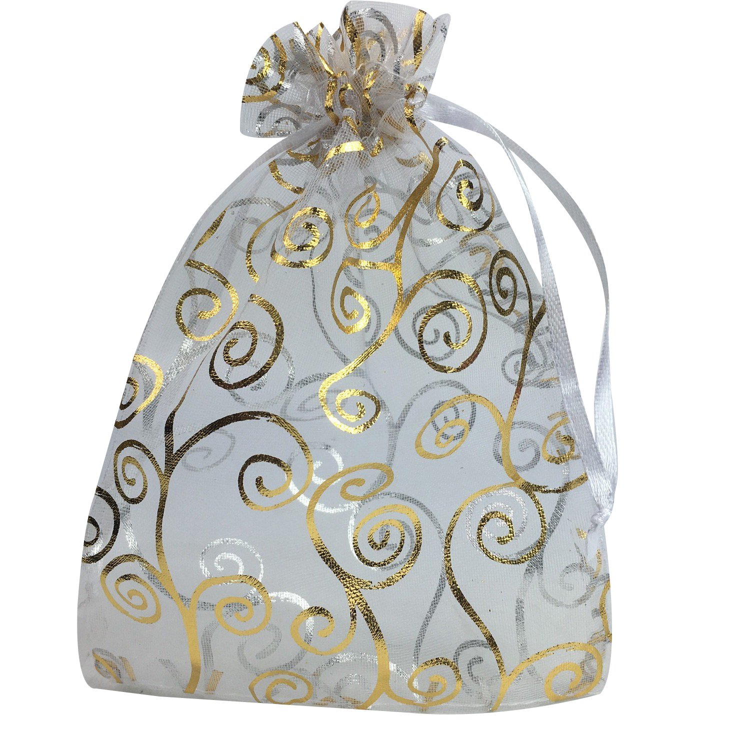 100pcs 4x6 Inches White Gold Drawstring Organza Gift Bags for Wedding Favors, Candy, Party Decorations - Perfect for Bridal Showers, Baby Showers & Special Events