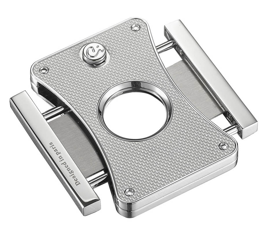 Premium Caseti Dion Silver Carbon Fiber Double Guillotine Cigar Cutter - Perfect for Cigar Aficionados & Gifts for Special Occasions