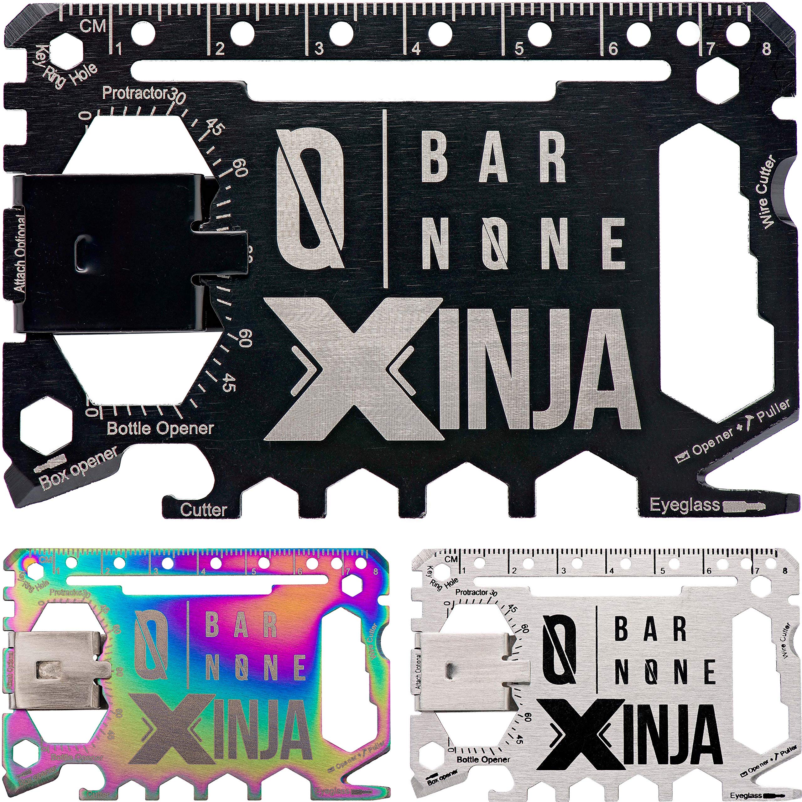 50-in-1 Credit Card Multitool Wallet - Slim EDC Money Clip with Knife & Tools | Compact Survival Gear for Everyday Carry, Travel & Outdoor Adventures | Black Minimalist Design (BAR NONE Xinja)