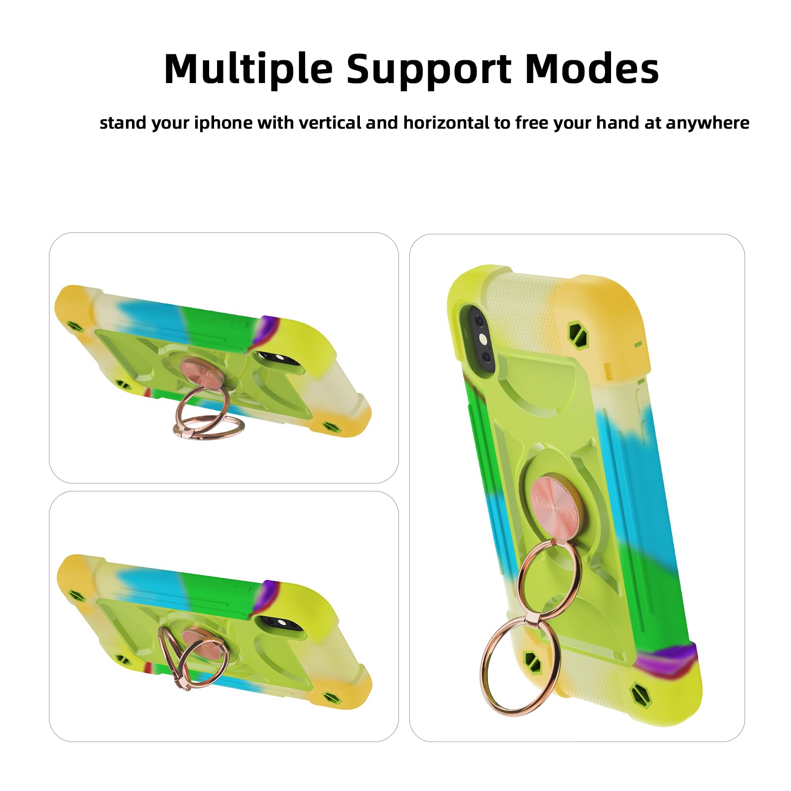 MARKILL iPhone X/XS Case with Magnetic Mount, Military Shockproof Cover - Rainbow Green for Car & Outdoor Use